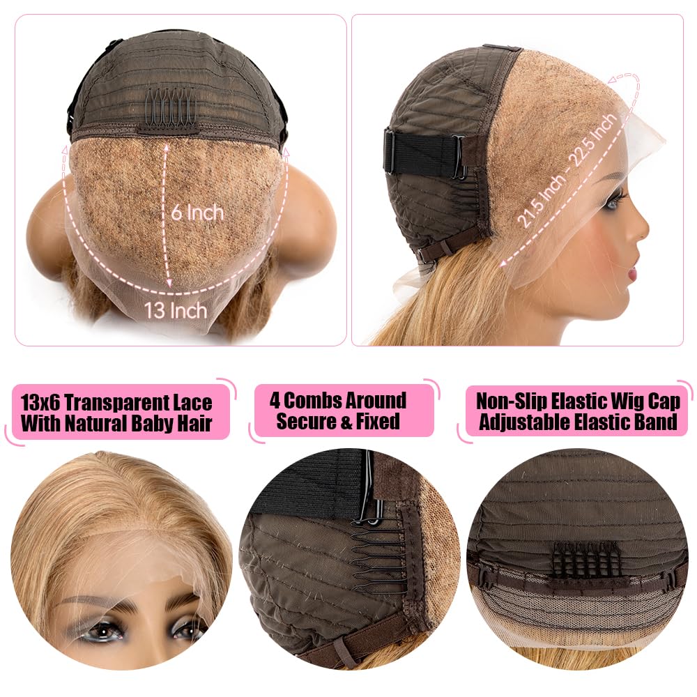 200% Density 30 Inch Honey Blonde 13x6 HD Lace Front Wig Human Hair Body Wave Lace Frontal Wigs Human Hair Pre Plucked 27# Honey Blonde Wig Glueless Wigs - Image 4
