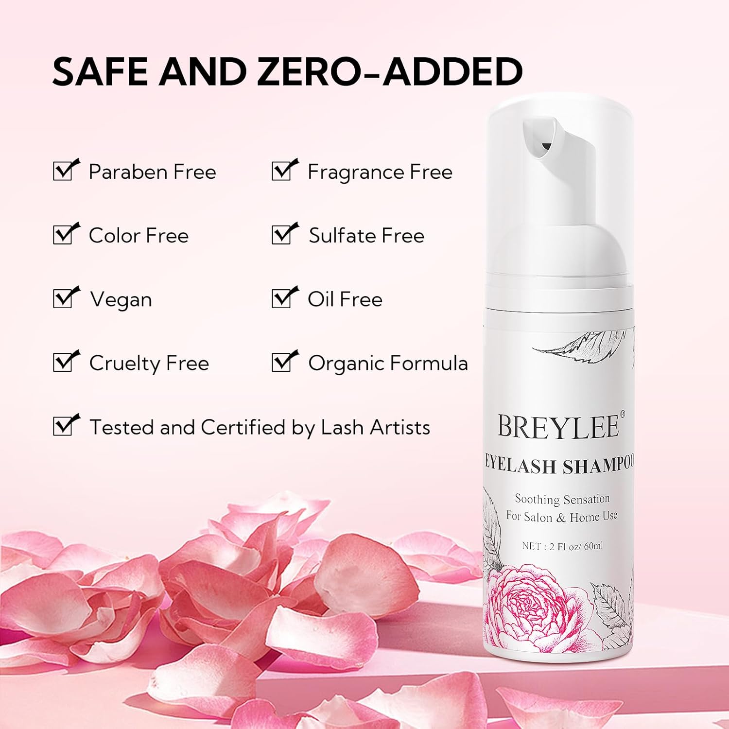 BREYLEE Shampoo for Lash Extensions, 60ml+Rinse Bottle+Brushes, Eyelash Extension Cleanser, Lash Wash Bath, Lash Cleaner for Makeup Cleansing Foams, Paraben & Sulfate Free for Salon and Home Use - Image 3