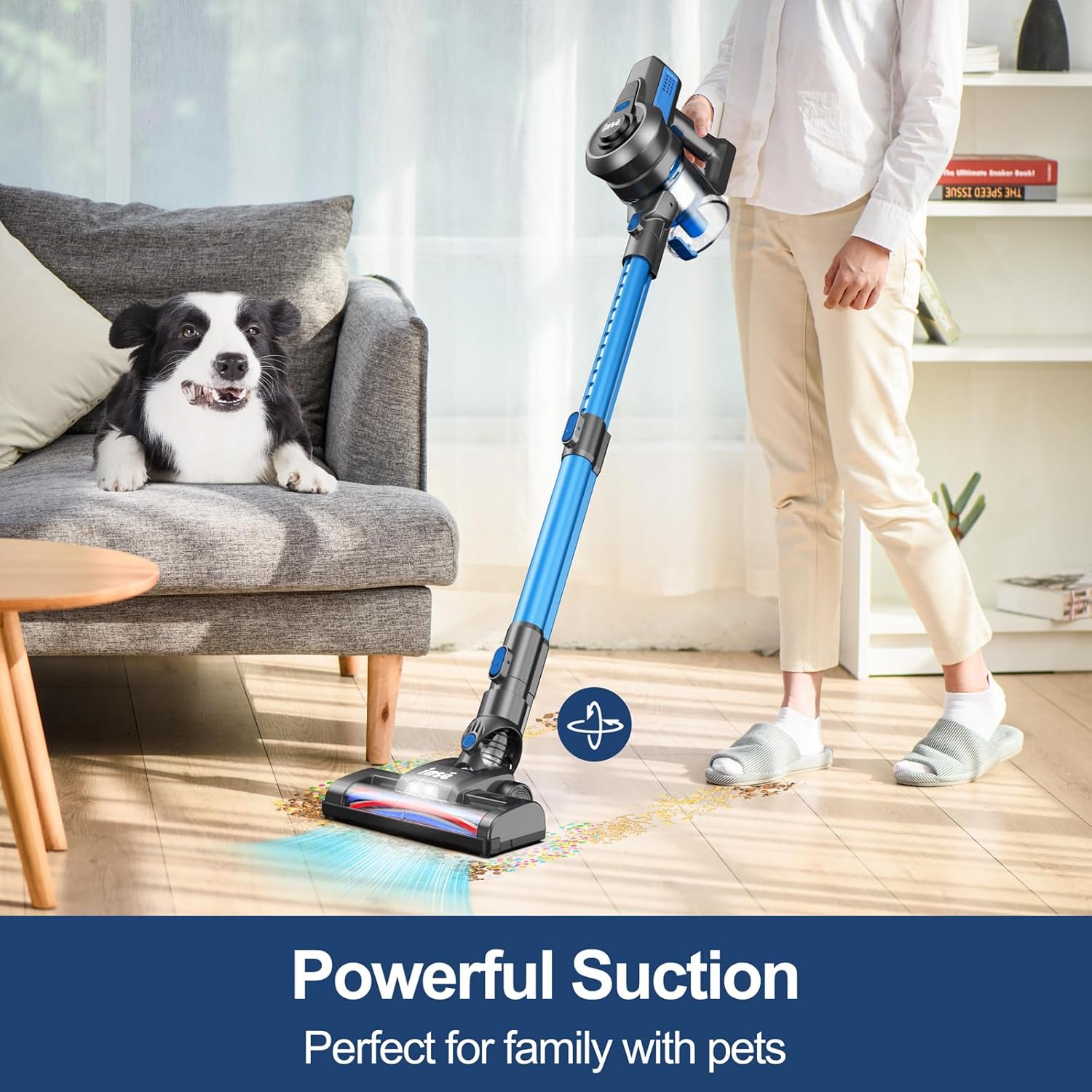 Cordless Vacuum Cleaner for Home, Stick Vacuum Cleaner Poweful, Rechargeable Vacuum Battery Up to 45 Mins Runtime, Lightweight Vacuum Handheld Househeld for Carpet, Floor, Pet Hair-Blue - Image 3