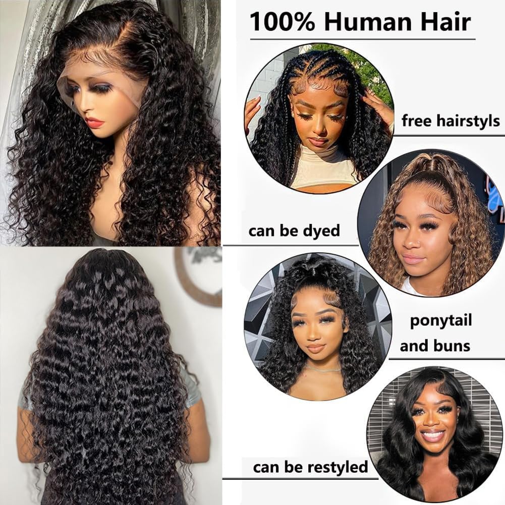 30 Inch Water Wave 13x6 HD Lace Front Wigs Human Hair Pre Plucked 200 Density Deep Part Curly Wig for Women with Hairline Water Wave Frontal Wigs Human Hair - Image 4