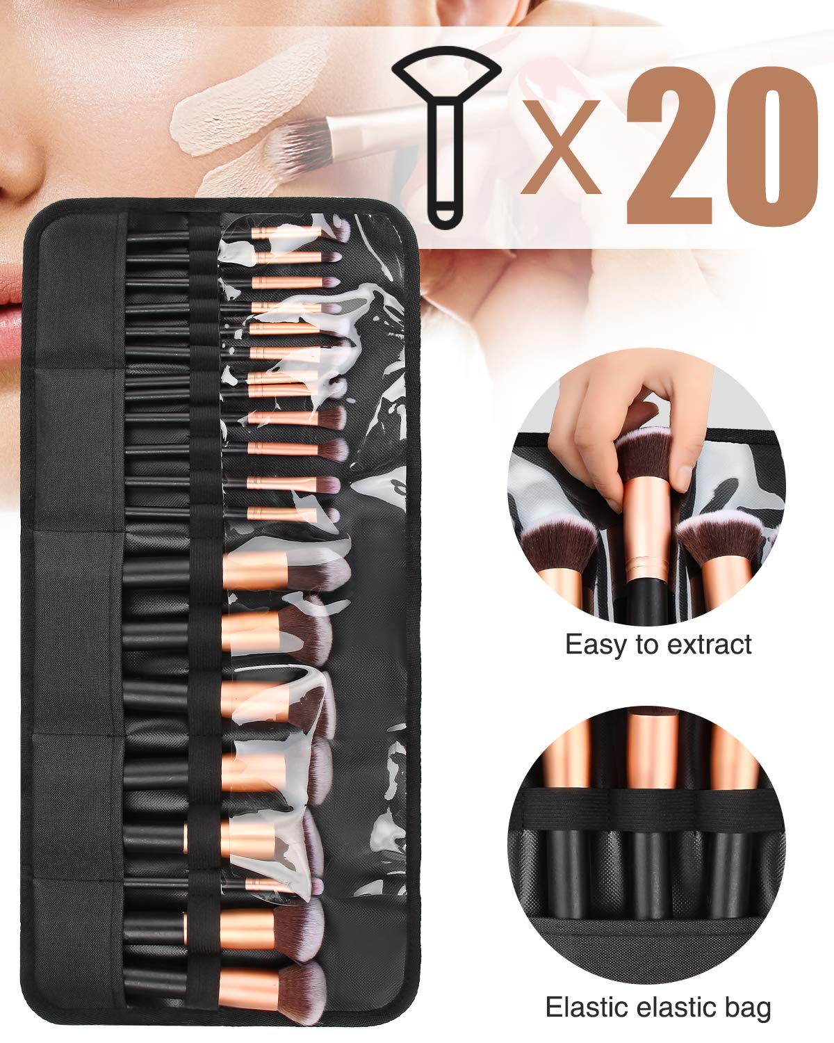 OCHEAL Makeup Brush Holder,Makeup Brush Organizer,Travel Makeup Brushes Bag Cosmetic Bags Pouch for Women Cosmetic Brushes Makeup Artist -Brushes Not included - Image 2