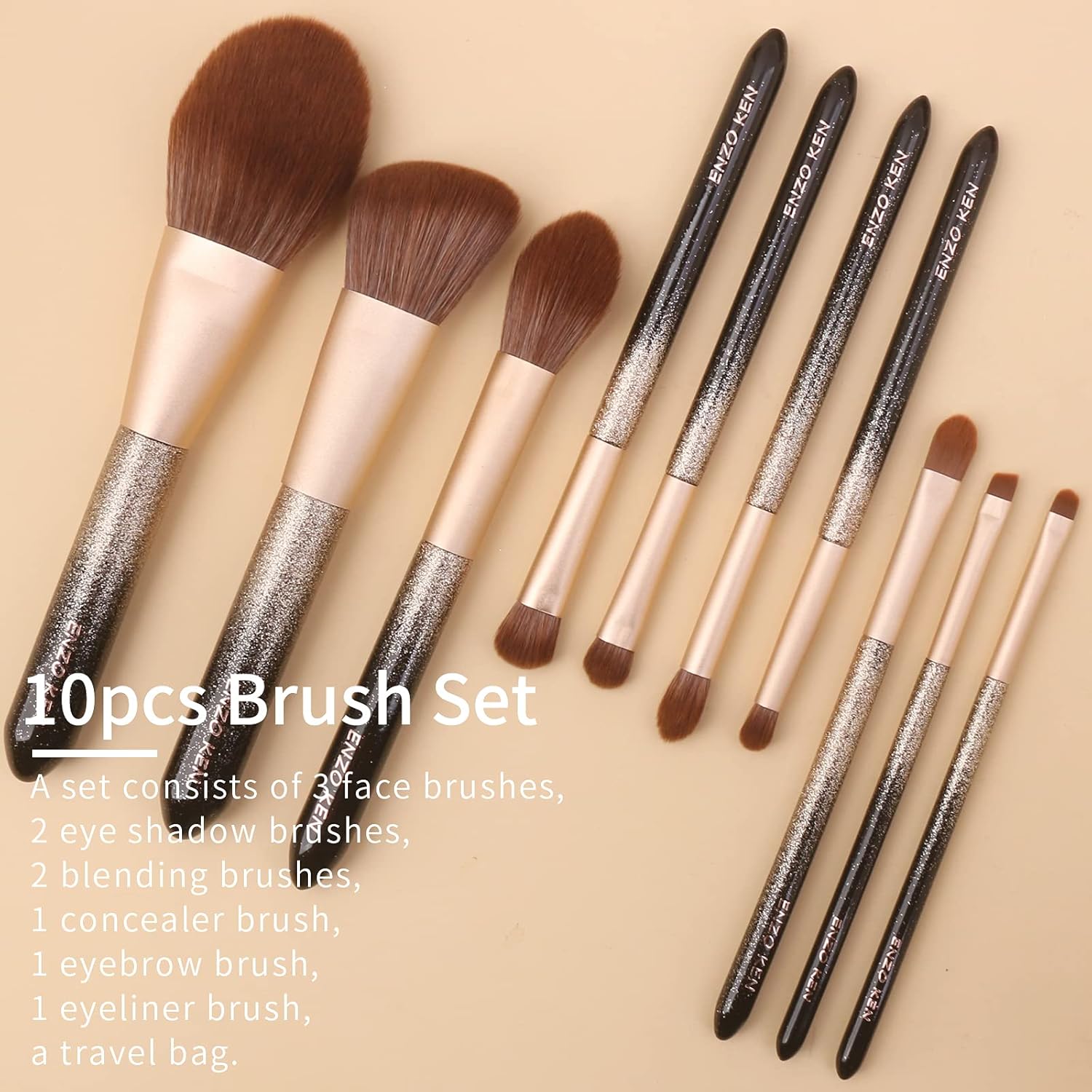 Natural Hair Makeup Brush Set Professional, Sable Makeup Brushes Set with Case, Natural Hair Brushes Makeup Set, Glitter Make up Brushes Set Professional, Natural Makeup Brushes - ORRA, Black - Image 6