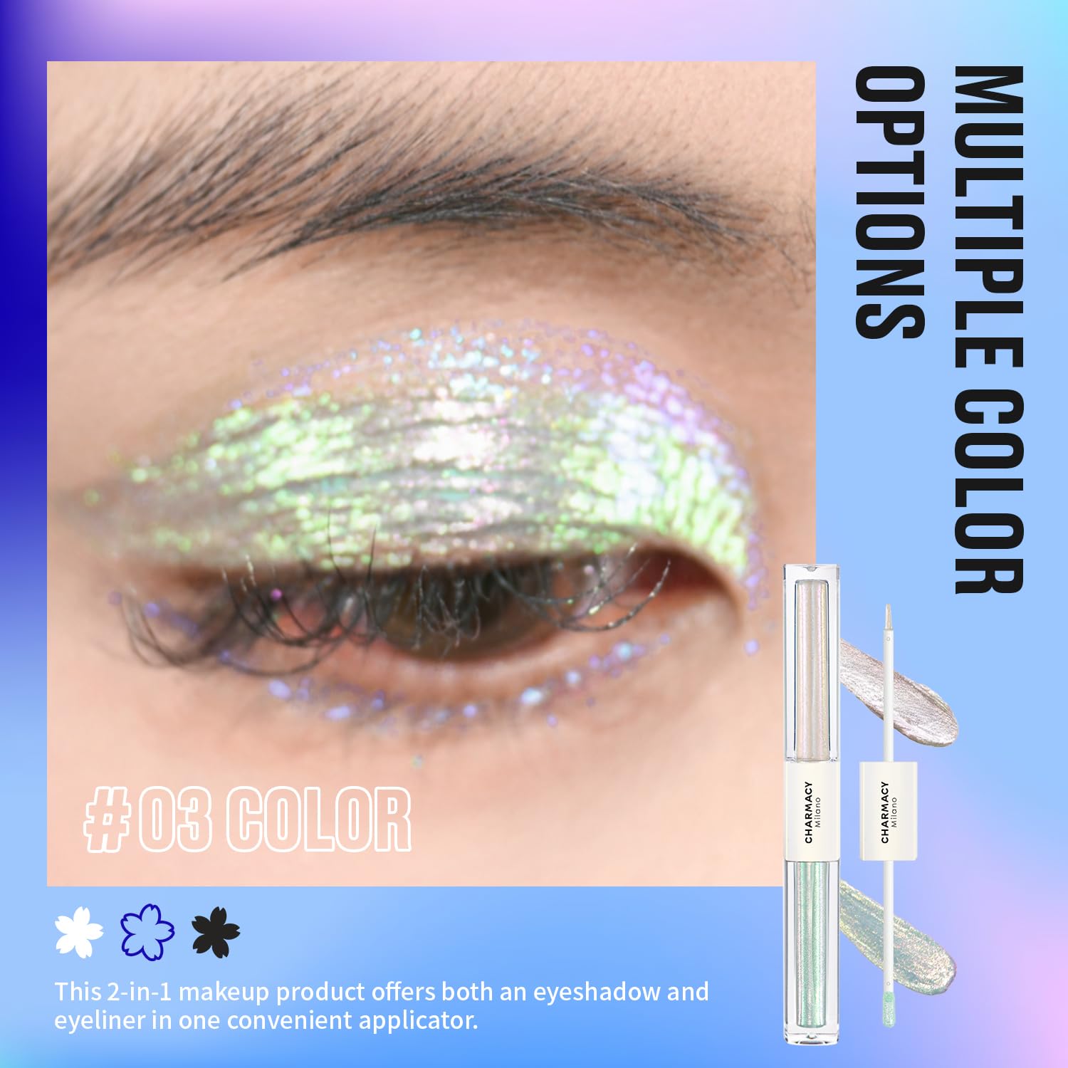 CHARMACY 2 in 1 Starlit Duochrome Liquid Eyeshadow, Glitter Sparkle Colorful Liquid Eyeliner, Quick Drying, High Pigmented, Long lasting Holographic Glitter Multichrome Eye Makeup #03 - Image 2