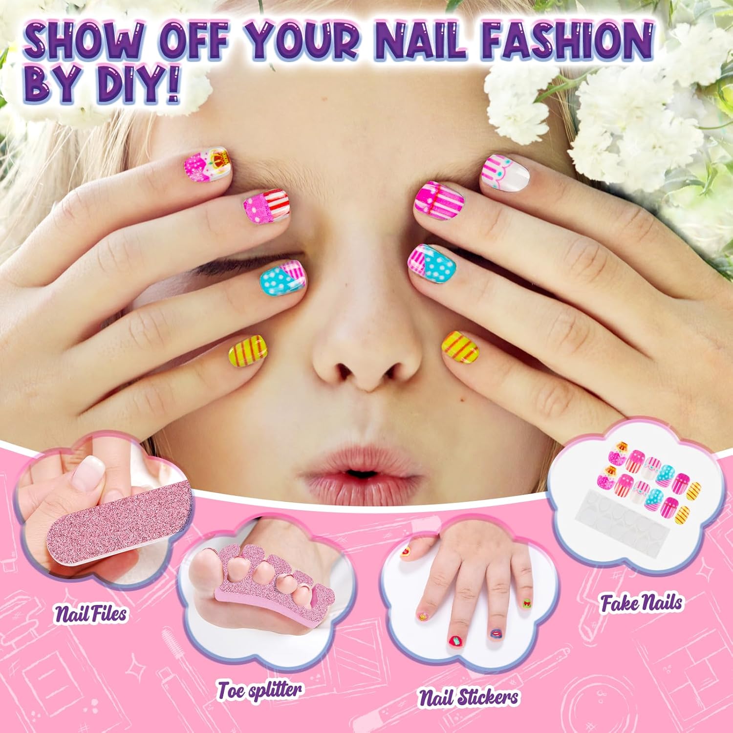 Kids Nail Polish Set for Girls, 14PCS Nail Art Kit with Nail Dryer, Non Toxic Nail Polish kit and Fake Nails for Kids, Girl Toys Age 6-8, Halloween Christmas Birthday Gifts for Girls 8-12 - Image 4