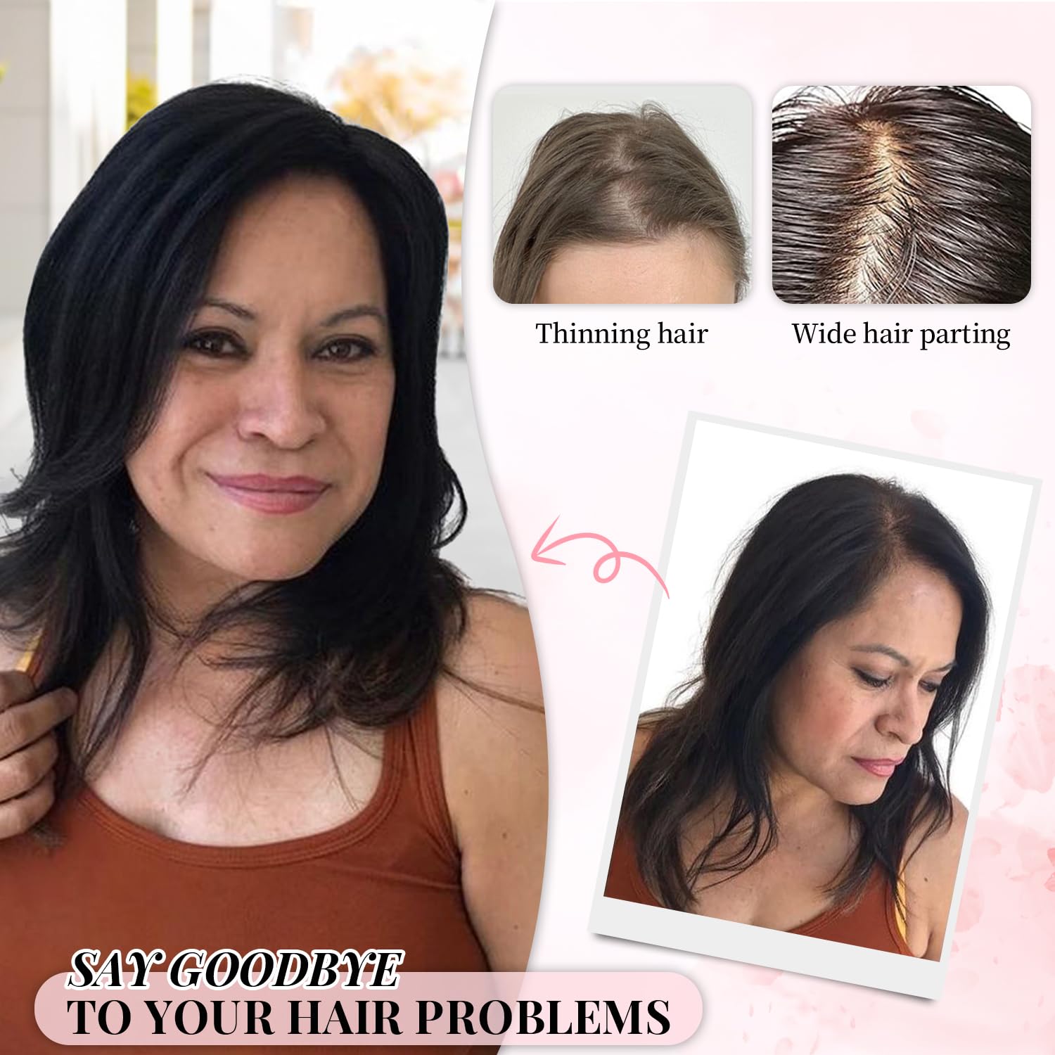 Fine Plus 14Inch Hair Toppers for Women Real Human Hair – Mono Base 3"x5", Natural Black Virgin Quality, for Thinning Crown & Wide Parting, Lightweight & Breathable, Add Volume Can Be Curled - Image 7
