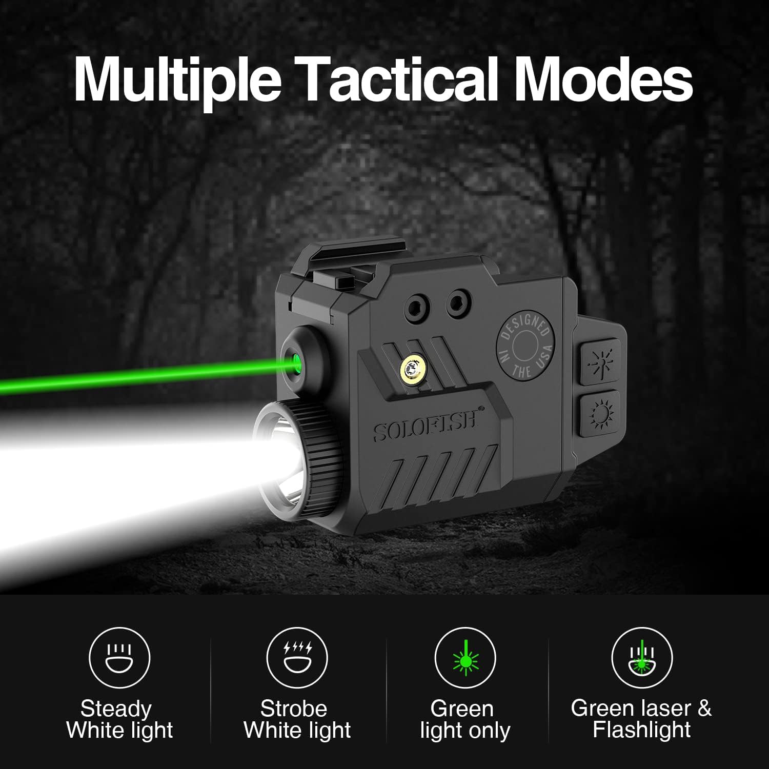 Solofish 800 Lumens Pistol Light Laser Combo, Strobe Function for Green/Red/Blue Laser and Tactical Light with Slidable Rail Fits Full Size Guns w/Rail - Image 5