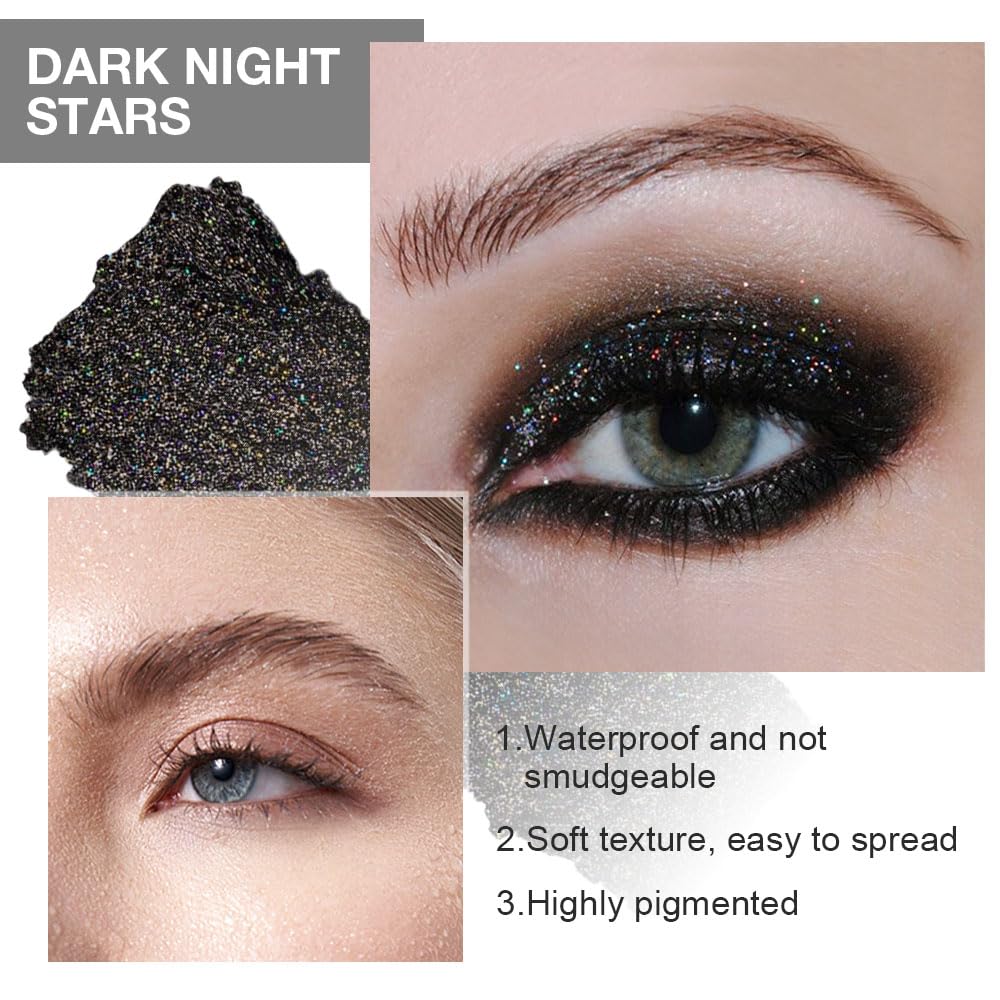 Eye shadow low saturation delicate long-lasting eye shadow palette, Monochrome Glittler Eyeshadow, pressed glitter eyeshadow, Glittle Pressed Powder Single Vegan Eyeshadow, (01 Glittle Black) - Image 5