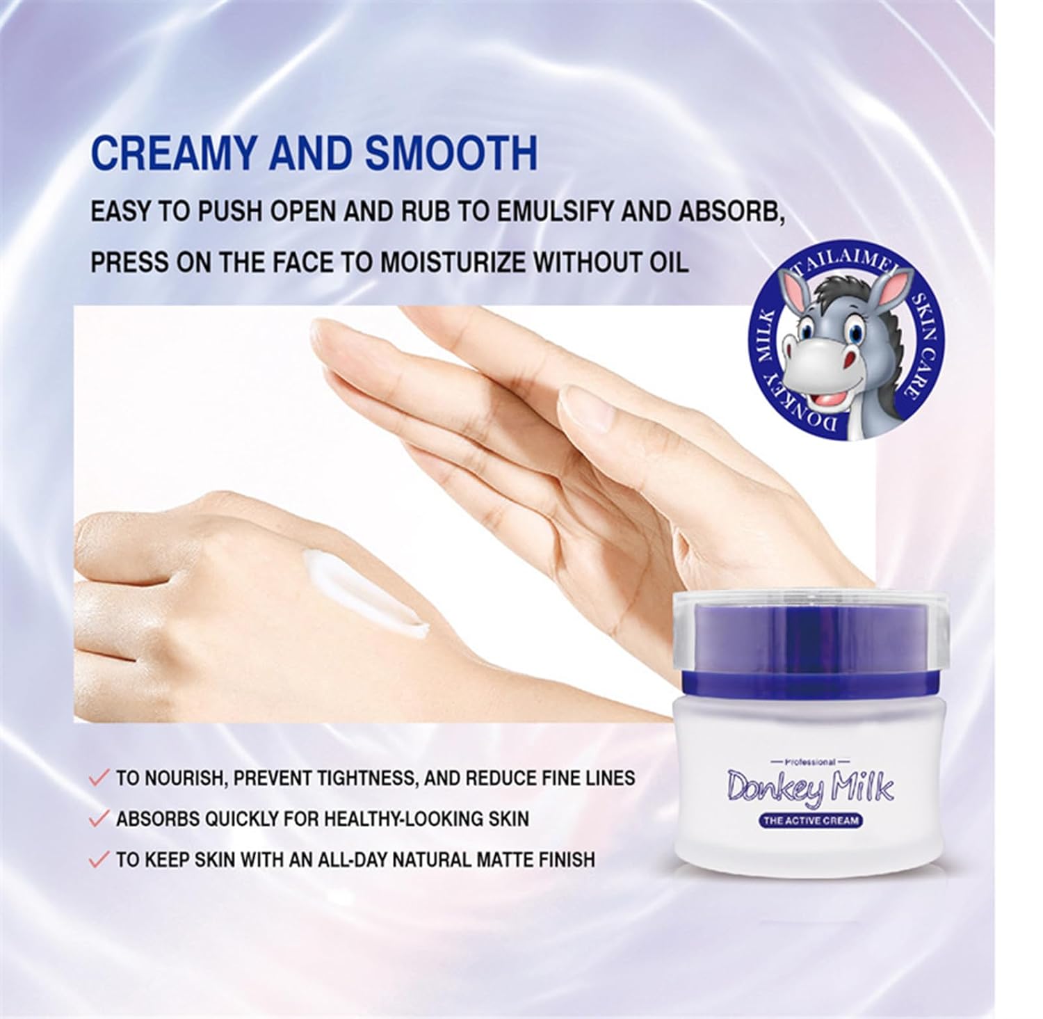 Donkey Milk Cream,Deeply Moisturizing Face Cream Reduces Wrinkles Repairs Dry Skin & Water Oil Balance Firm and Tight Skin Enhance Skin Elasticity Nourishing Cream Active Cream for All Skin Types - Image 4