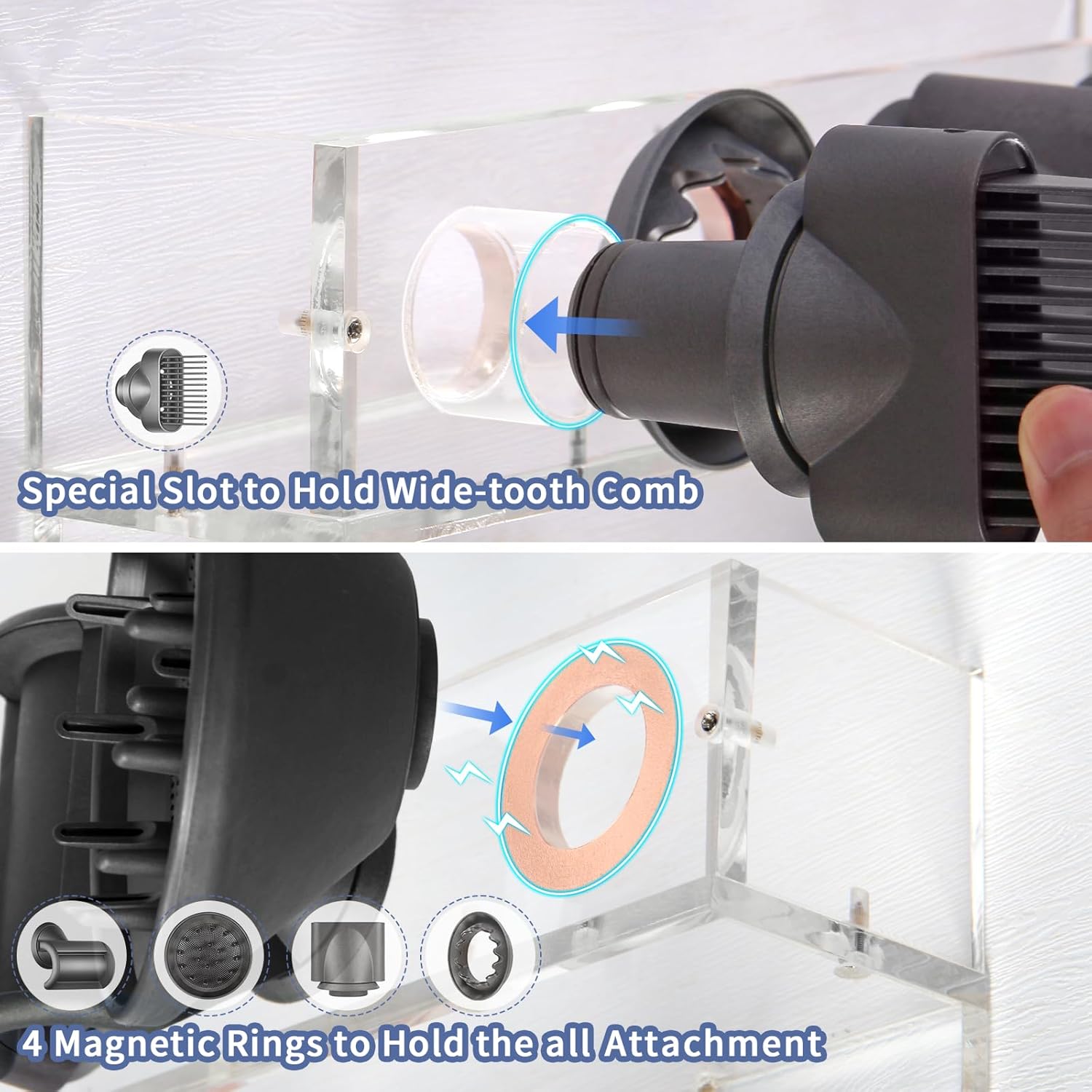 Wall Mount Holder Compatible with Dyson Airwrap Styler Supersonic Hair Dryer, Organizer for Storage Attachments, Rack with Hooks for Accessories Nozzles Barrels Brushes - Image 4