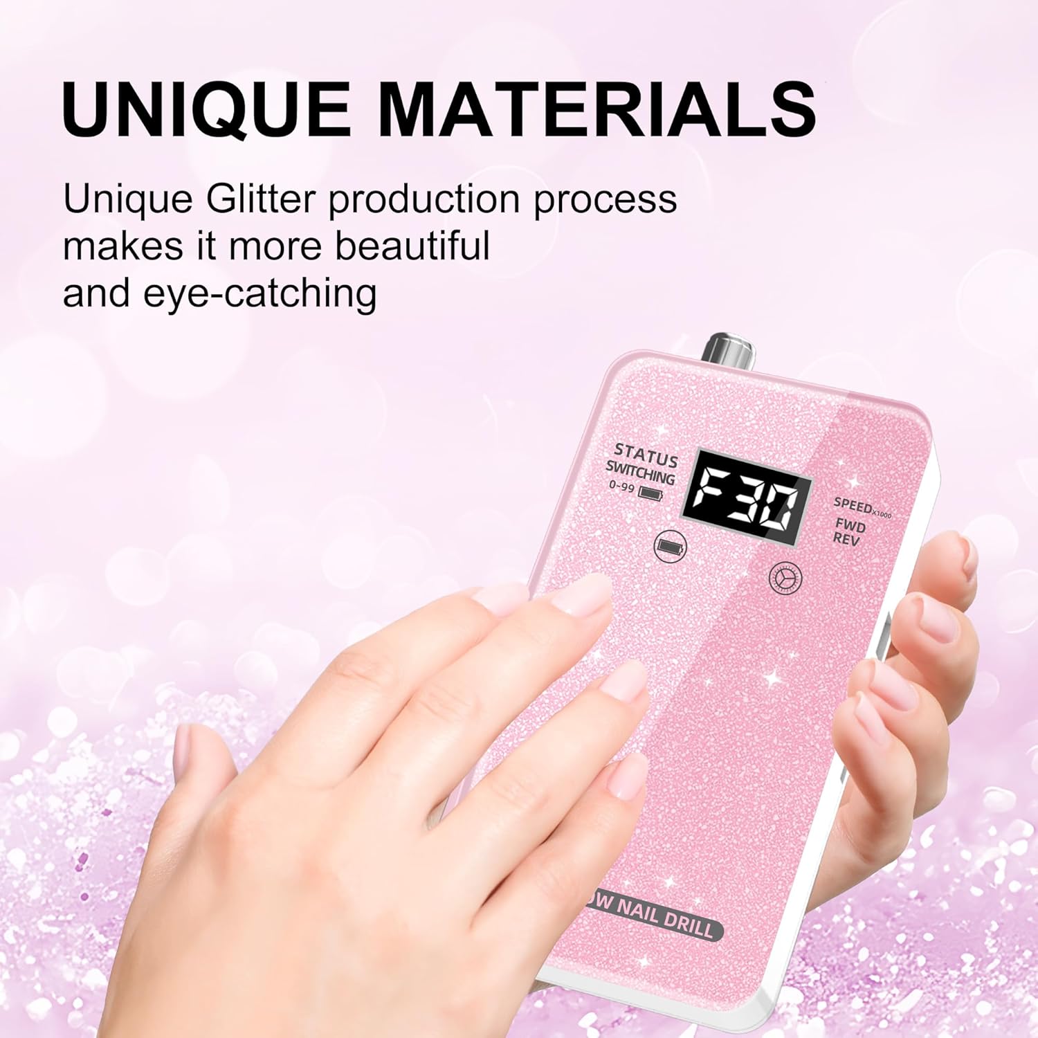 Professional Electric Nail Drill File:COSYGLOW Glitter Portable Cordless E-File Nail Drill Kit with 11 Drill Bits,30000 RPM Rechargeable Nail Drills Machine for Acrylic Nails Gel Polishing(Pink) - Image 2