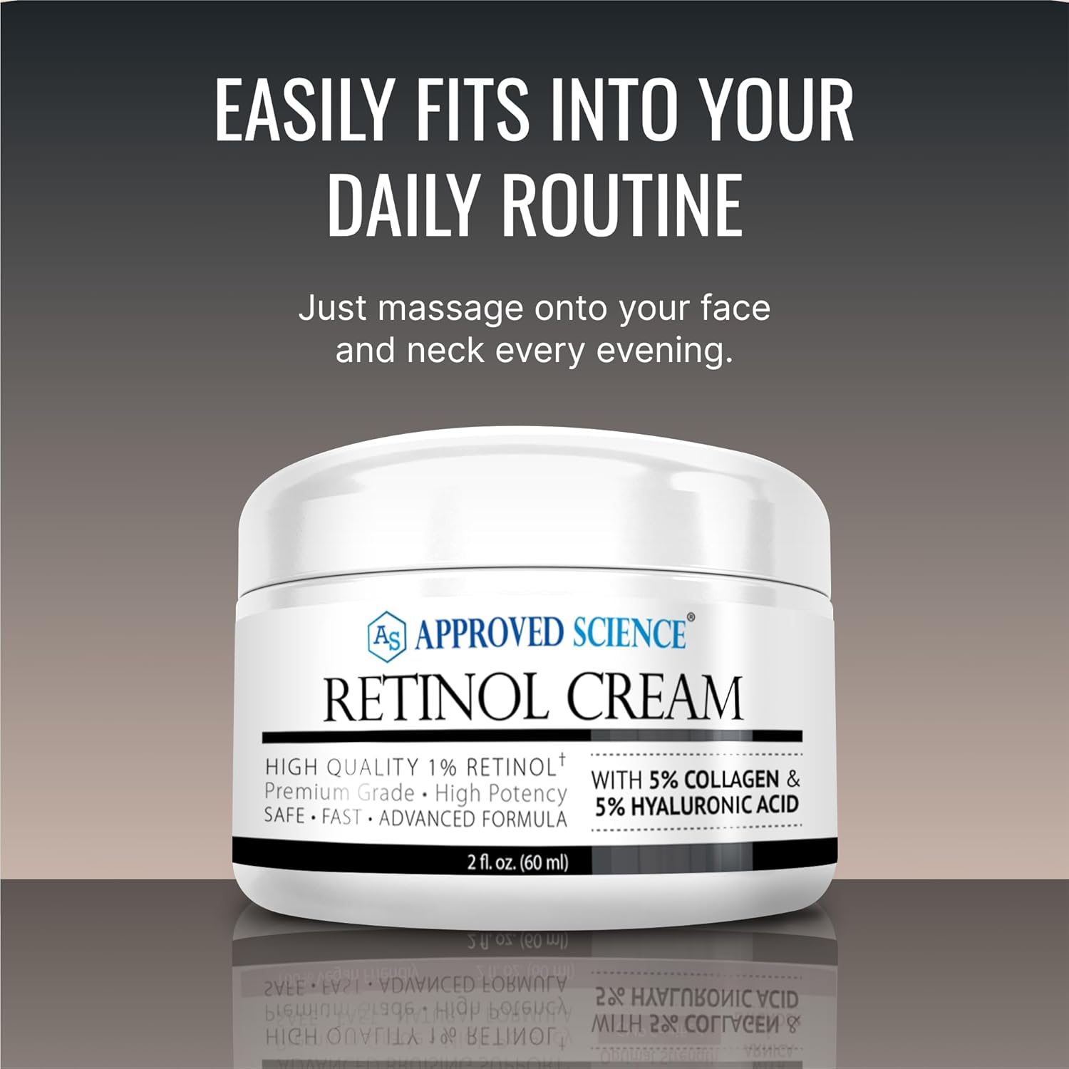 Approved Science Retinol Cream with 1% Retinol, 5% Collagen, and 5% Hyaluronic Acid - Revitalize, Brighten, Firm, and Plump Skin - 2 fl. oz. (60 ml) - Image 6
