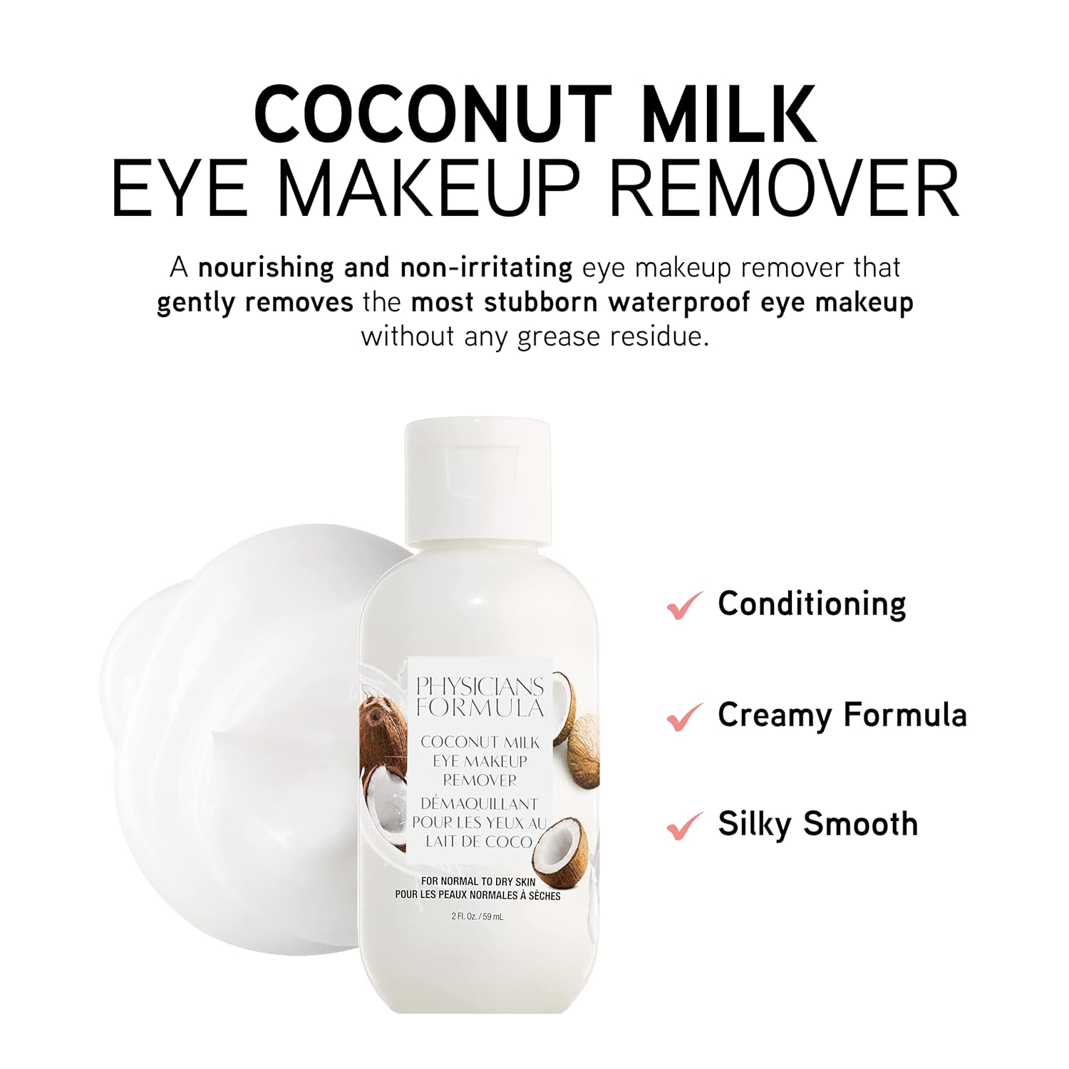 Physicians Formula Eye Makeup Remover Coconut Milk Waterproof Eye Makeup Remover, Dermatologist Tested, Oil-Free, for Sensitive Skin, 2 Fl Oz (Pack of 1) - Image 2