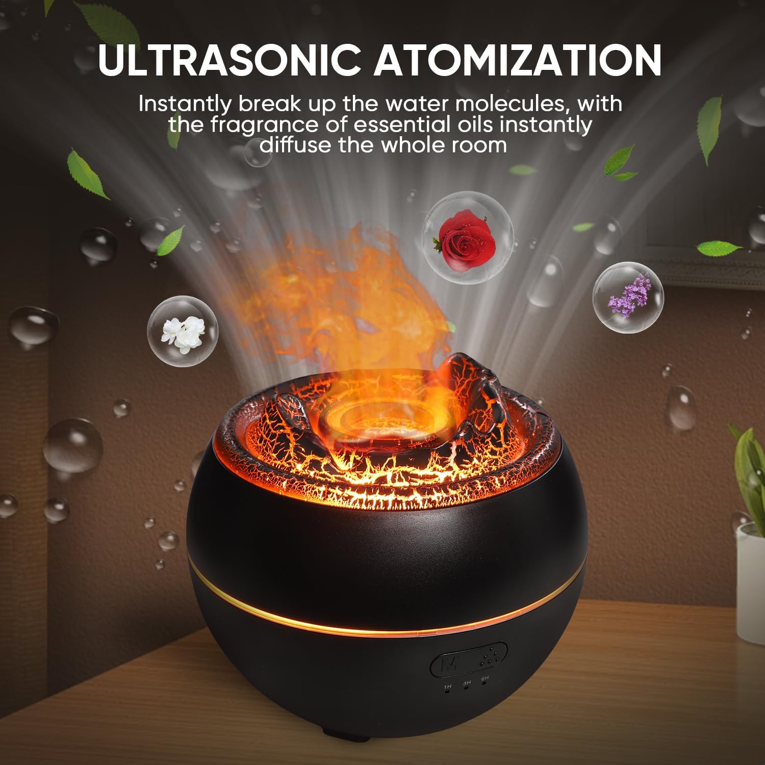 Essential Oil Diffuser, Volcano Fire Flame Aromatherapy Diffuser, 360ml Ultrasonic Cool Mist Humidifier, Scent Aroma Diffuser with 7 Colors Light, Timer & Auto Shut-Off for Home, Room (Black) - Image 5