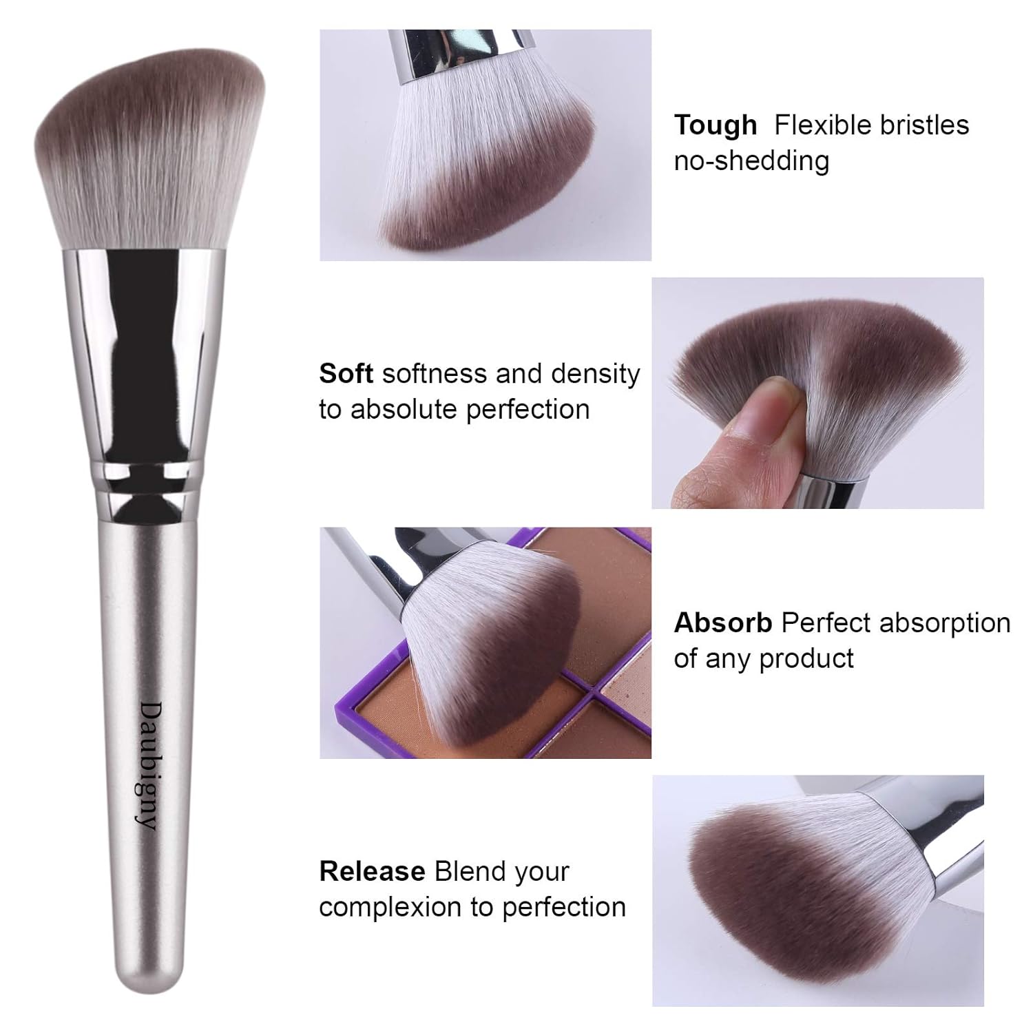 Makeup Brushes,Daubigny 16Pcs Silver Premium Synthetic Makeup Brush Set with Professional Foundation Brushes Powder Concealers Eye shadows Blush Makeup Brush for Perfect Makeup - Image 3
