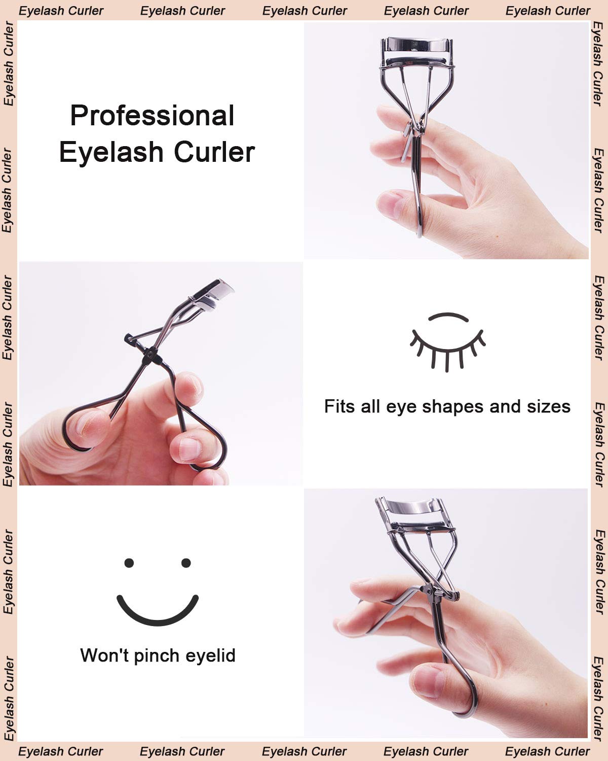 Eyelash Curler Kit Metal Lash Curlers with Eyelashes Separator Comb Tools & 6 Replacement Refill Pads (Black) - Image 3