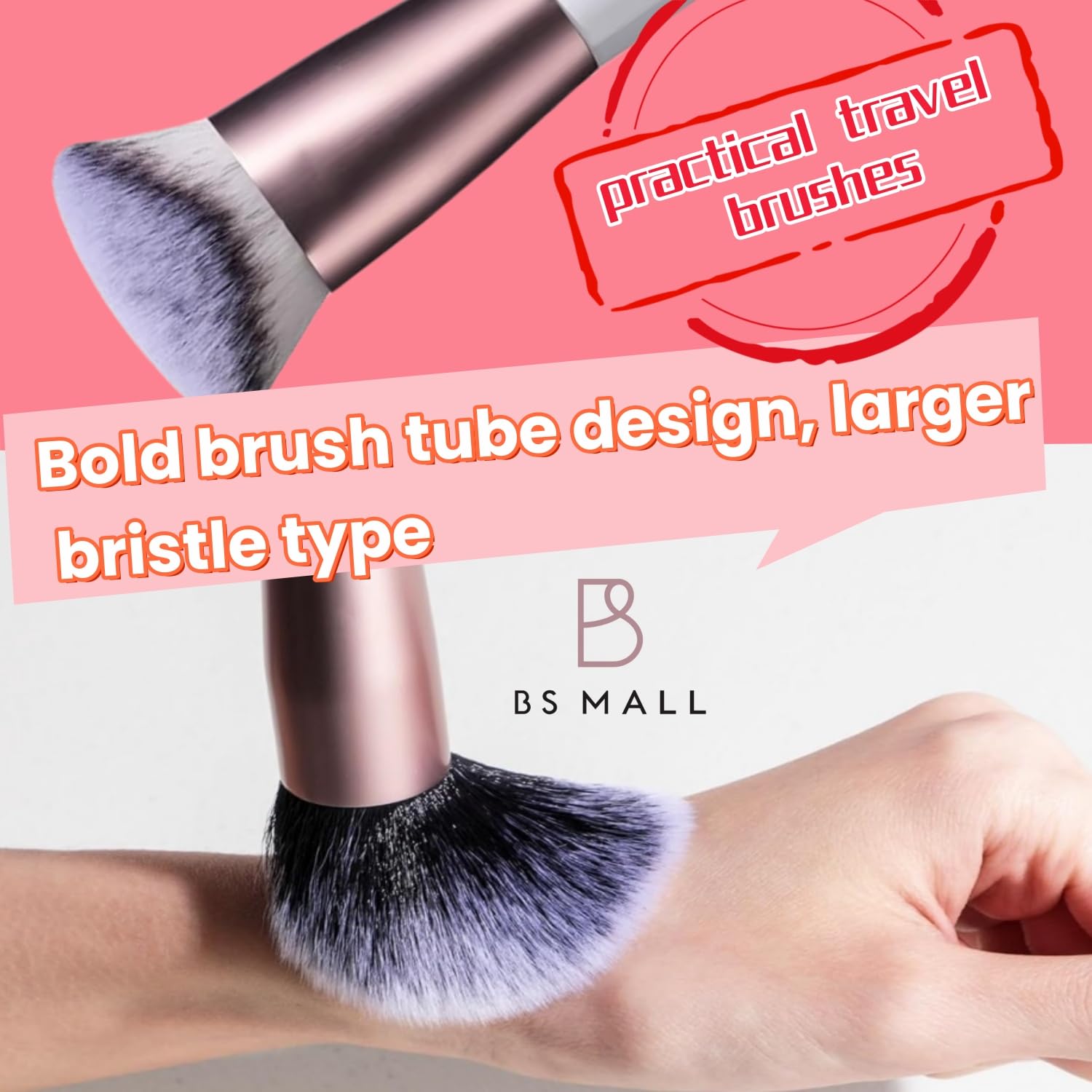 BS-MALL Travel Makeup Brushes Premium Synthetic Foundation Powder Concealers Eye Shadows 5 PCS with Storage Bag - Image 2