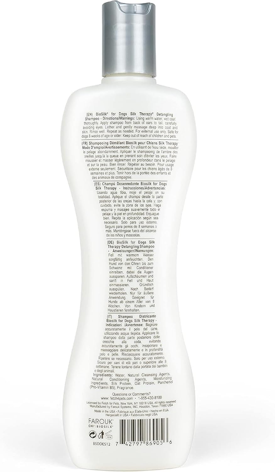 BioSilk for Dogs Silk Therapy Moisturizing Dog Detangling Shampoo - Dog Matted Hair Detangler Cleans, Moisturizes, and Detangles - Dematting Shampoo for Dogs, Grooming Supplies, 12 Fl Oz - Image 2