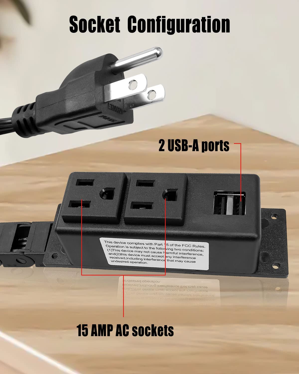 Drawer Outlet Kit 2 AC 15Amp Sockets 2 USB 5V 2A Ports Home Use - Image 4