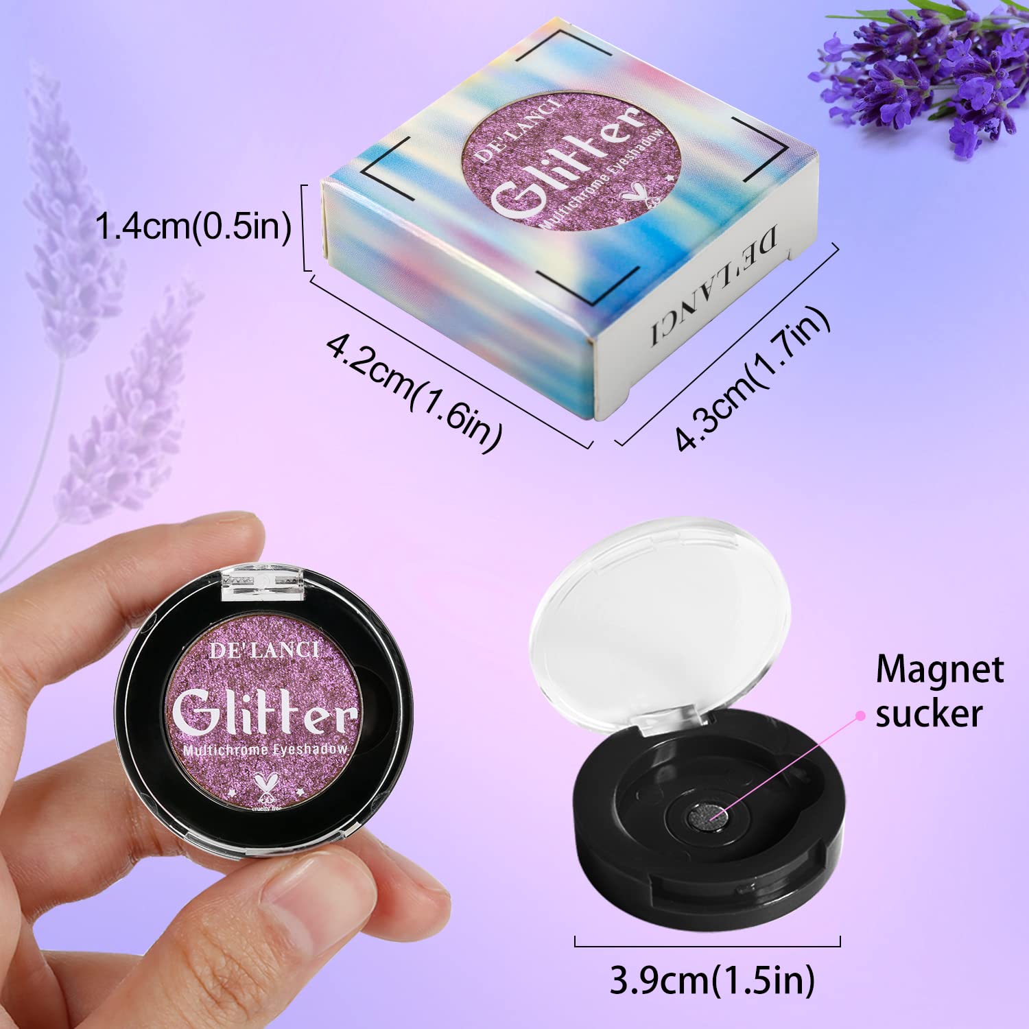 DE'LANCI Purple Eyeshadow Single Palette,Bright Lavender Purple Duochrome Eye Shadow,Highly Pigmented Glitter Violet Metallic Eyeshadow for Women and Girls,Ultra-Blendable,Waterproof Vegan & Talc Free - Image 6