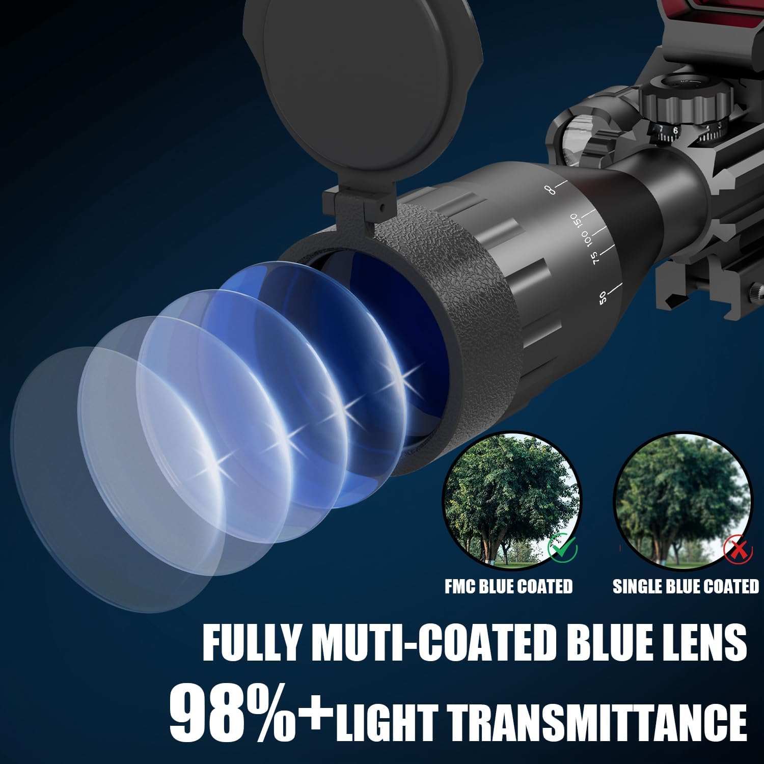 4-16x50AO Rifle Scope Combo Red/Green Dual Illuminated with Green Laser 4 Holographic Reticle Red Dot 5Modes Flashlight for Rail Mount - Image 5