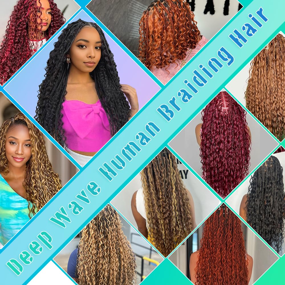 Human Braiding Hair 18 Inch 6 Bundles Human Hair Braiding Hair No Weft Deep Wave Bulk Human Hair for Braiding Hair Extensions for Boho Braids Wet and Wavy 150g P4/27# - Image 6