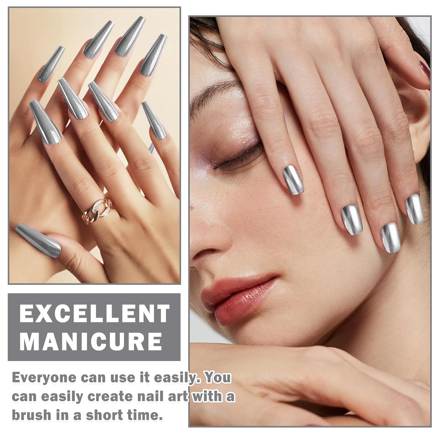 Silver Nail Polish Metallic Mirror Effect Chrome Nail Polish for DIY and Professional Nail Art (18ML, Silver) - Image 5