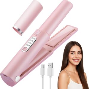 Cordless Hair Straightener-JMFONE Travel Flat Iron,USB-C Rechargeable Mini Hair Straightener for Thin Hair, Bangs & Edges-3 Temp Settings,Dual Voltage,50 Min Use