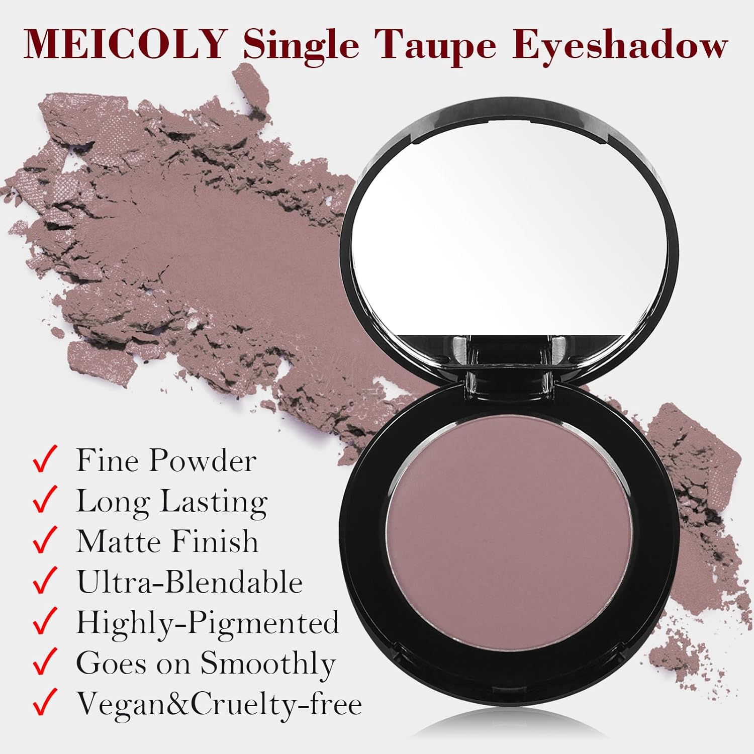 MEICOLY Mauve Eyeshadow with Mirror,Nude Brown Taupe Matte Eye Shadow Palette,Pressed Powder Single Eyeshadow for Women and Girls,Eye Makeup Eyelid Color,High Pigment,Long Wearing - Image 2