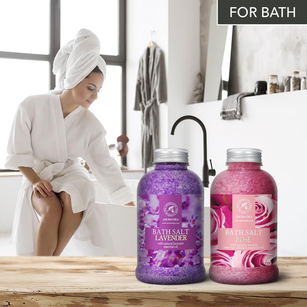 Bath Sea Salt Set 2х21.16Oz - Bath Salt Lavander & Rose - Lavender Essential Oil - Natural Rosewood Oil & Rose Extract - Aromatherapy - Relaxing - Body Care - Beauty - De-Stress Bath Salts - Image 3