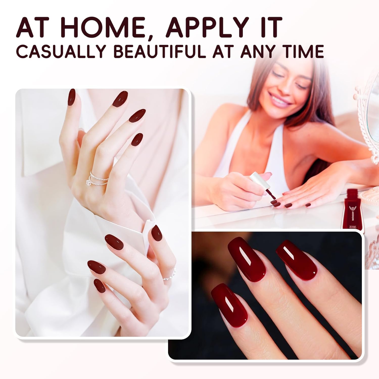 Red Brown Nail Polish, Quick Dry Nail Polish, No UV Lamp Needed, Streak Free, Long- Last Fingernail Polish for Nail Manicure Salon DIY Nail Art, 0.35 fl oz - Image 6