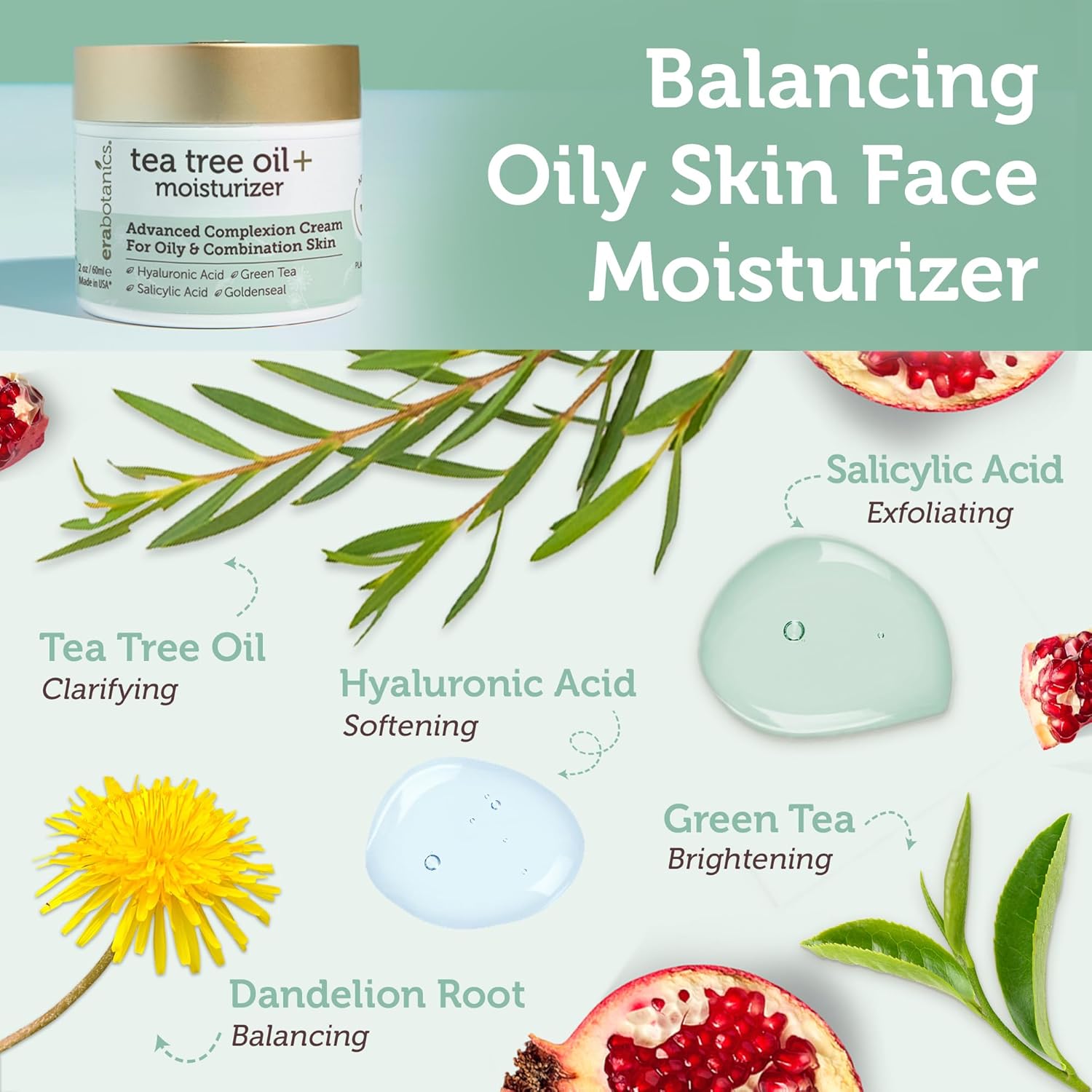 Era Organics Tea Tree Cream Face Moisturizer for Oily Skin - Advanced 7X Balancing Oily Skin Moisturizer - Non-Greasy Moisturizer - Tea Tree Oil for Skin - Image 3