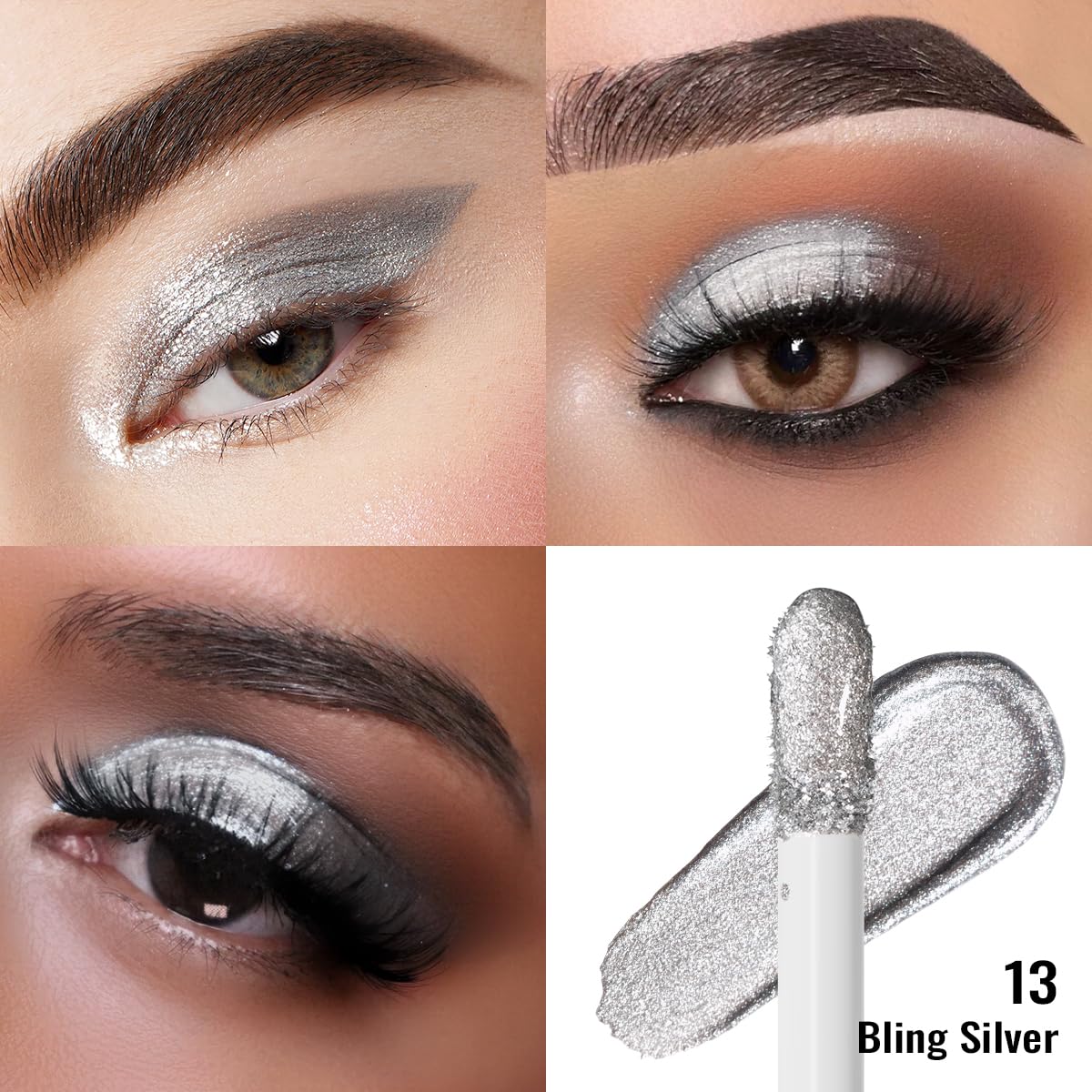 Oulac Liquid Glitter Eyeshadow - Silver Shimmer, Non-Sticky One-Swipe Coverage with Quick-Drying, Crease-Resistant Formula. Vegan & Cruelty-Free (13) - Image 2