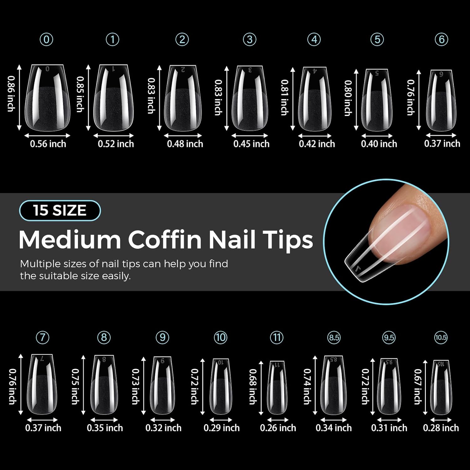 TOMICCA Clear Nail Tips Acrylic Nails 240Pcs Medium Coffin Acrylic Nail Kit 15 Sizes Clear Nails Pre-shaped Gel Nail Tips for Nail Extensions Home DIY Salon - Image 4