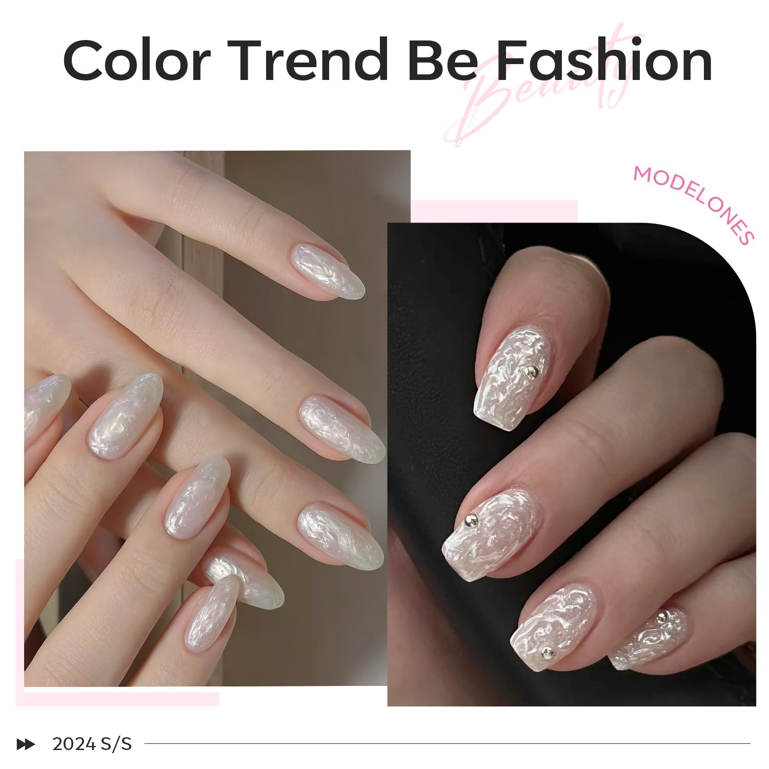 Modelones Pearl Glitter Gel Nail Polish, 15 ML Shine White Nail Polish Iridescent Shimmer Mermaid Pastel Chrome Nails Soak Off Led Pearlescent Polish Swirl Shell Thread Effect DIY Gift - Image 3