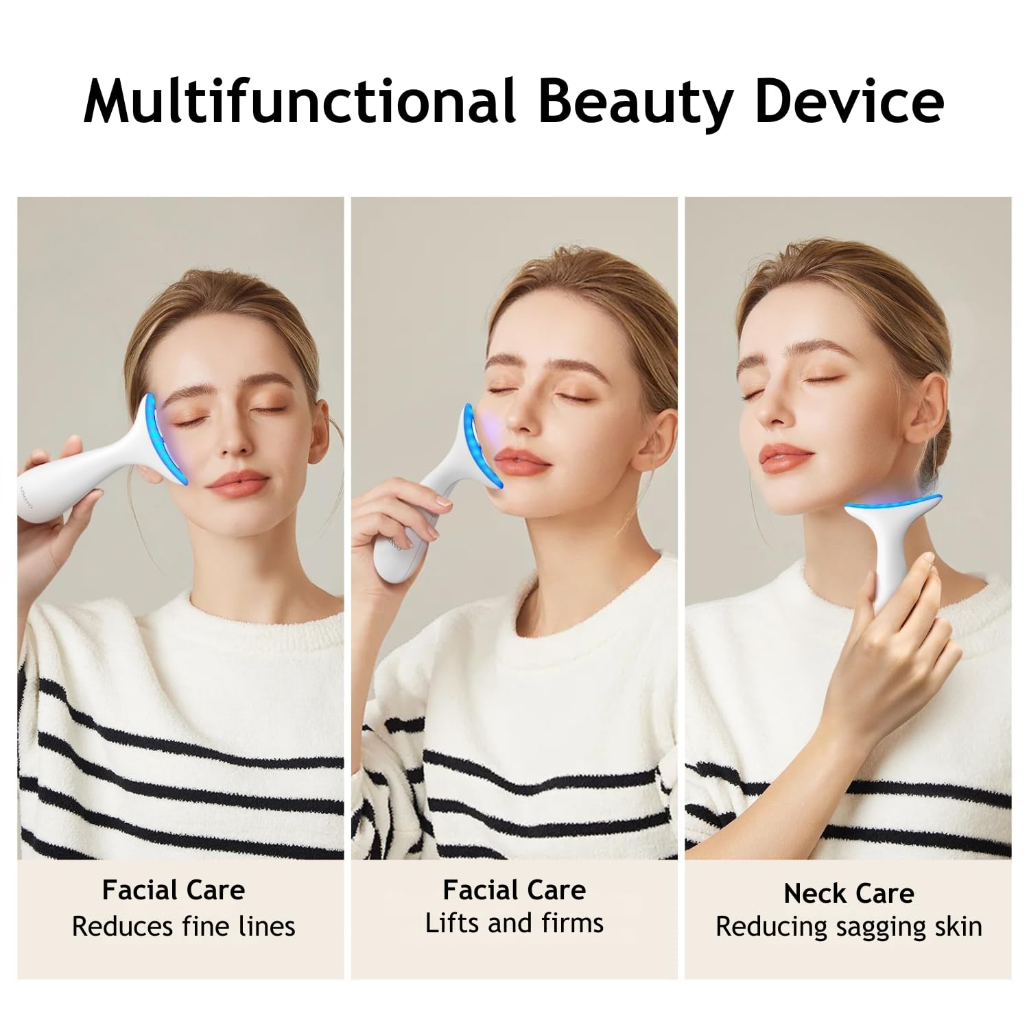 Facial and Neck Massager for Face, Neck - Skin Lifting & Firming - Wrinkle & Dark Circle Reducer - at Home Skin Care Face Sculpting Tool and Neck Massager-White - Image 6