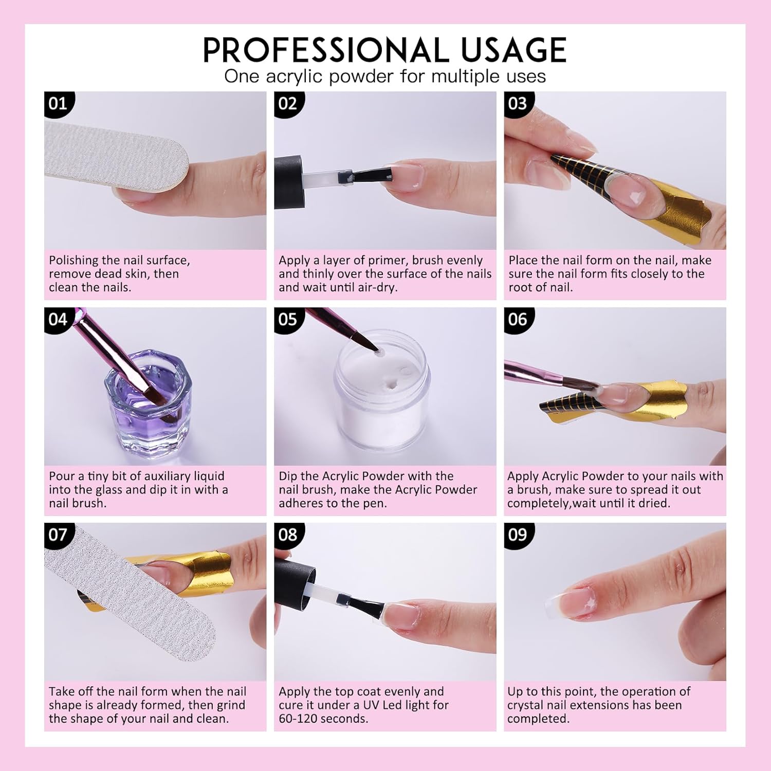 Acrylic Nail Kit with Everything: Beginners Set with Drill - Professional Acrylic Powder Glitter Monomer False Tips Top Base Coat Starter Kit - Full Decorations Nail Supplies for Nail Extensions Gift - Image 8
