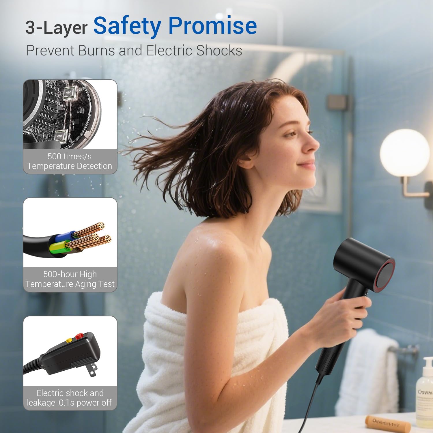 Hair Dryer with Diffuser, Hyspeedh Low Noise Blow Dryer with Fast Drying, 0.86lb Lightweight Travel Hair Dryers for Women, 1.5 Billion Plasma, Smart Thermo Control, Strong Magnetic Diffuser - Image 6