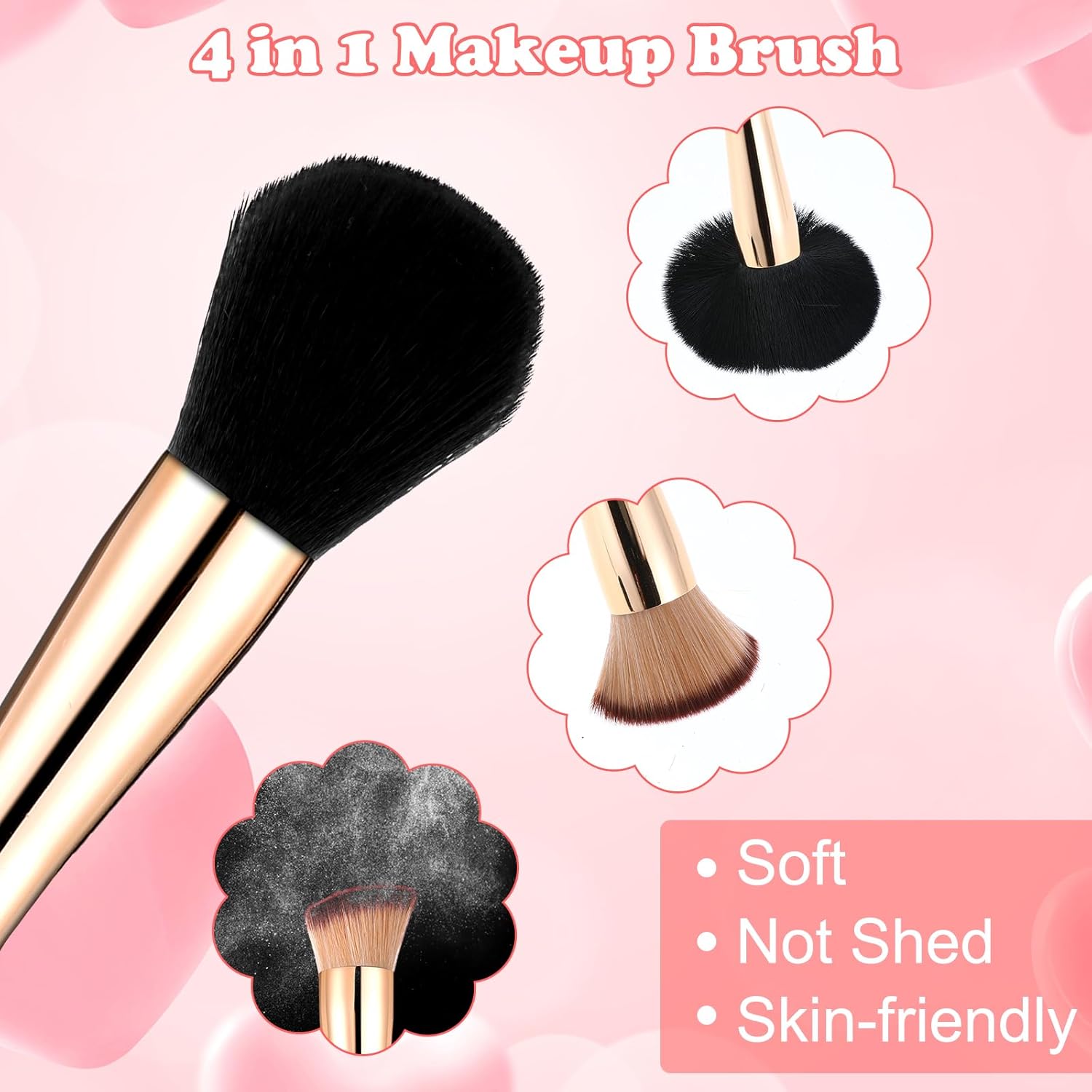 4-in-1 Travel Makeup Brush Set with Case, Dual-Ended Mini Brushes for Foundation, Blush, Eyeshadow, Concealer, Gold - Image 4