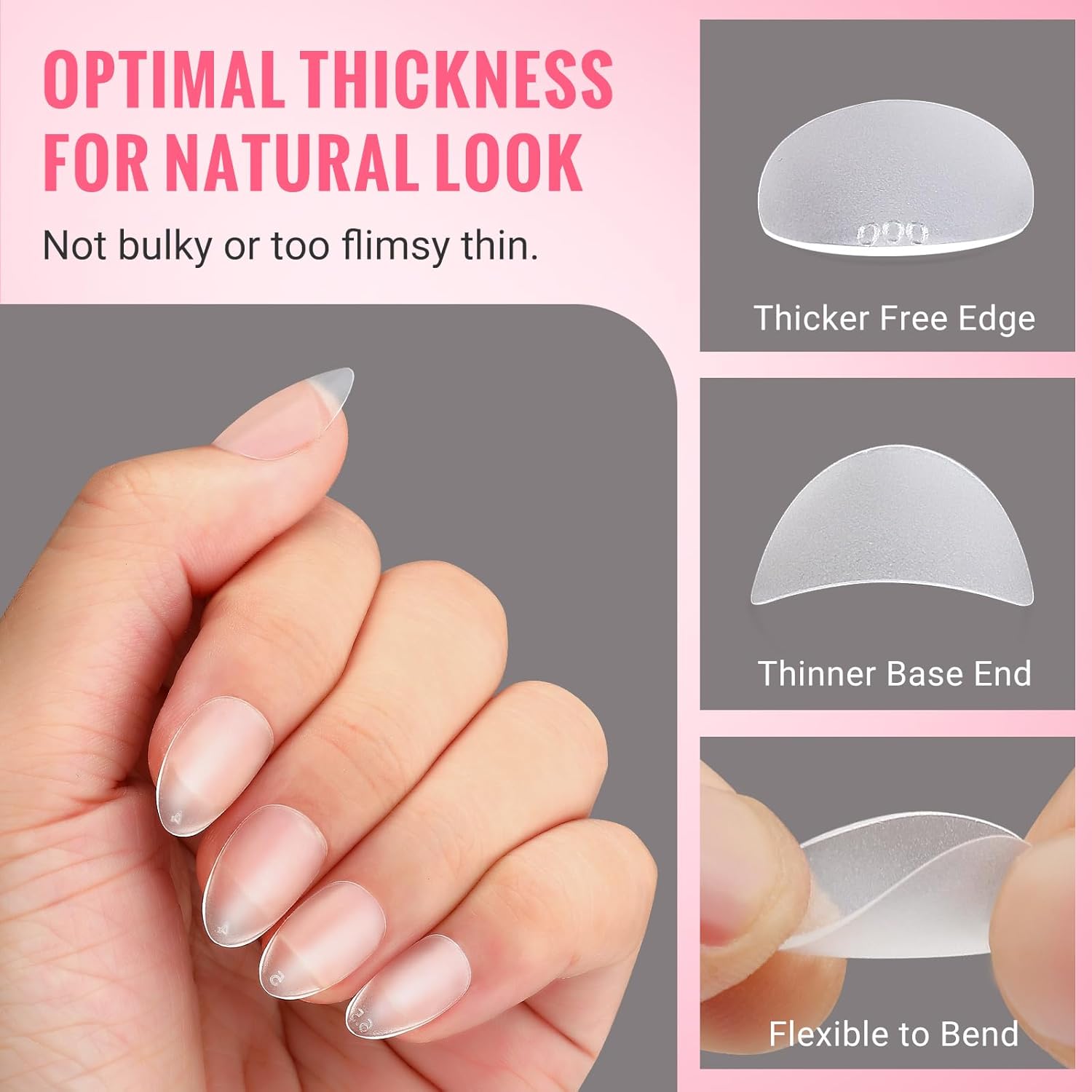 Extra Short Wide Fit Almond Nail Tips for Short Wider Nail Beds,SINOKAME Full Matte No File Extra Wide Almond Press On Nails Clear,Pre-shaped Short Fake Nails for Acrylic Gel Nail Extension - Image 4