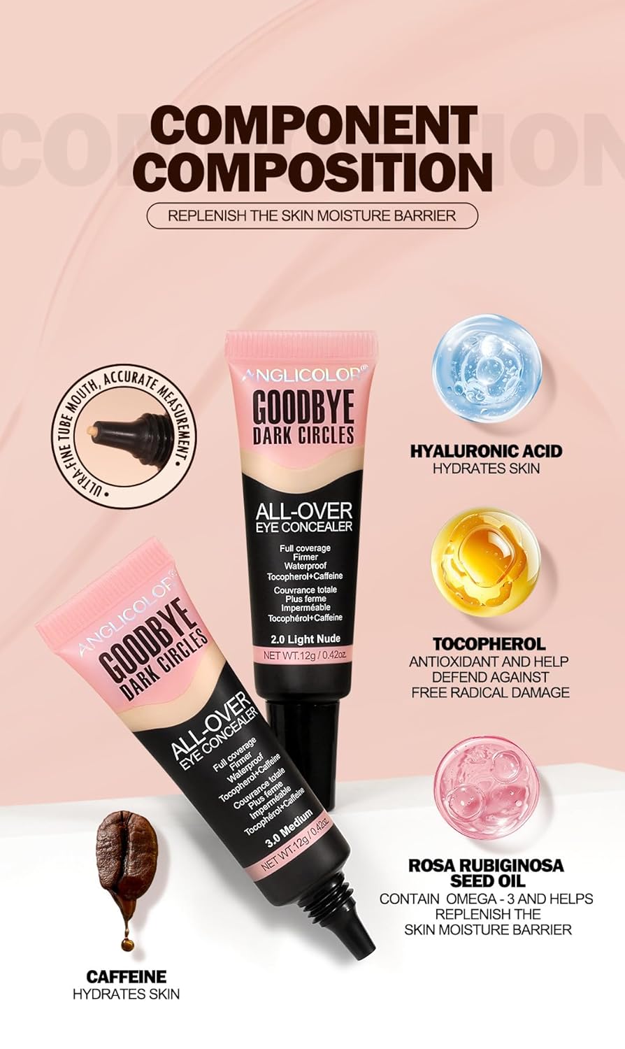 Under Eye Concealer, Color Corrector for Dark Circles, 【Full Coverage & Brightening】【Waterproof & Long Lasting】【Lightweight】Natural Matte Finish Concealer for Women, 01 Light - Image 8