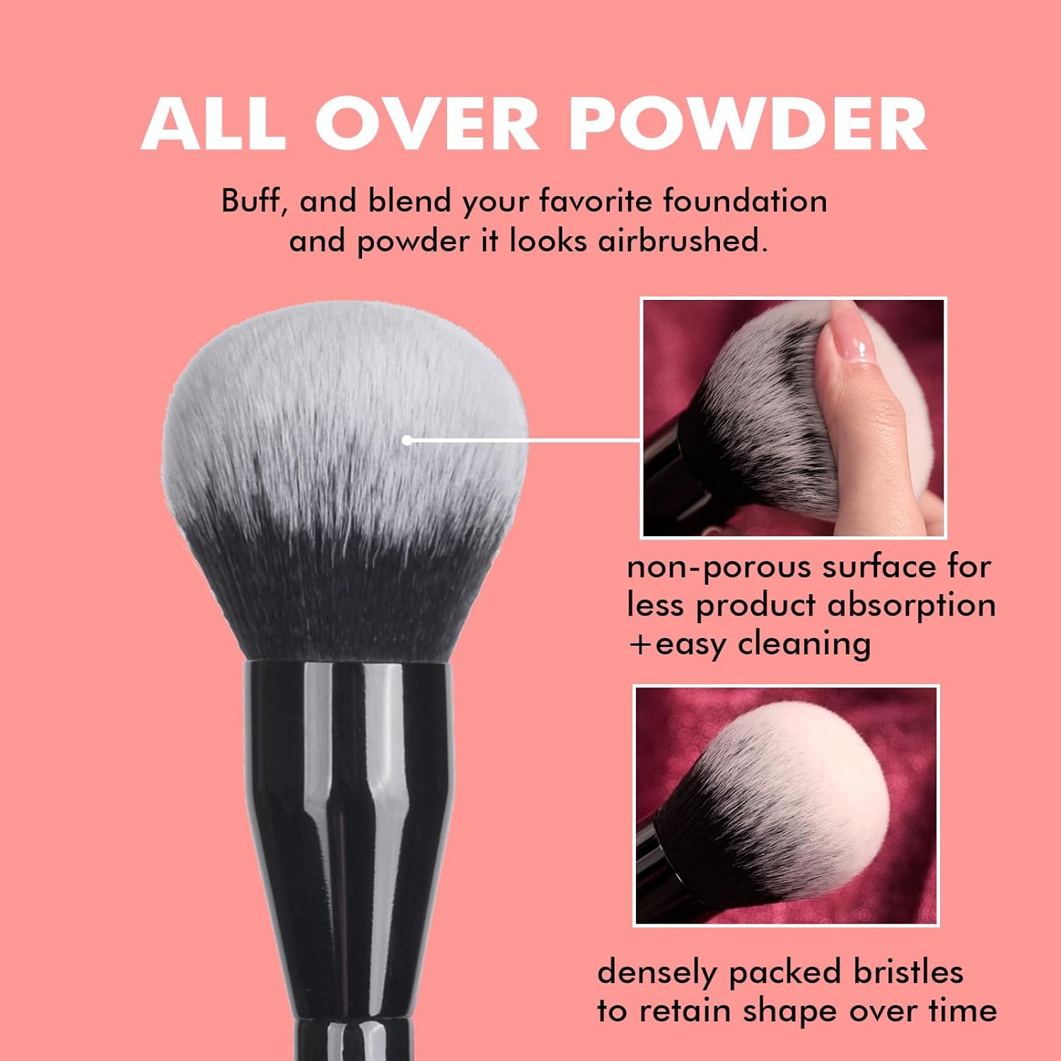 Bueart Design Extra Large Powder brush,Blending brush for all-over setting makeup,Flawless Face brush with Big fluffy head for blush,blending,Buffing,liquid,cream,Vegan Cruelty-Free M2 - Image 3