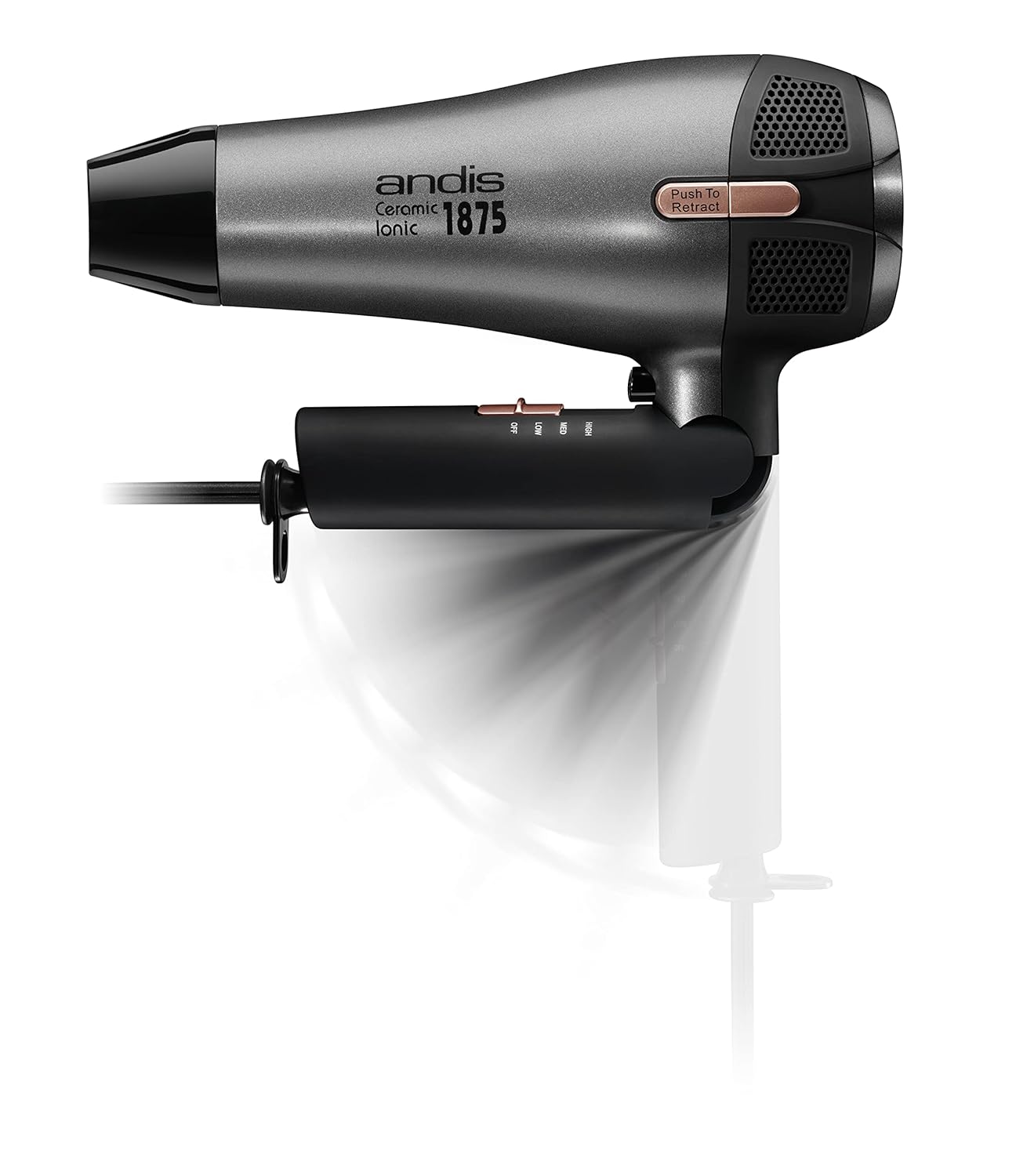 Andis 80280 Fold-n-go 1875 Watt Ceramic Ionic Dryer, Retractable Cord, Lightweight with Professional Blowout Results, Quick Drying Blow Dryer, Black/Silver - Image 9