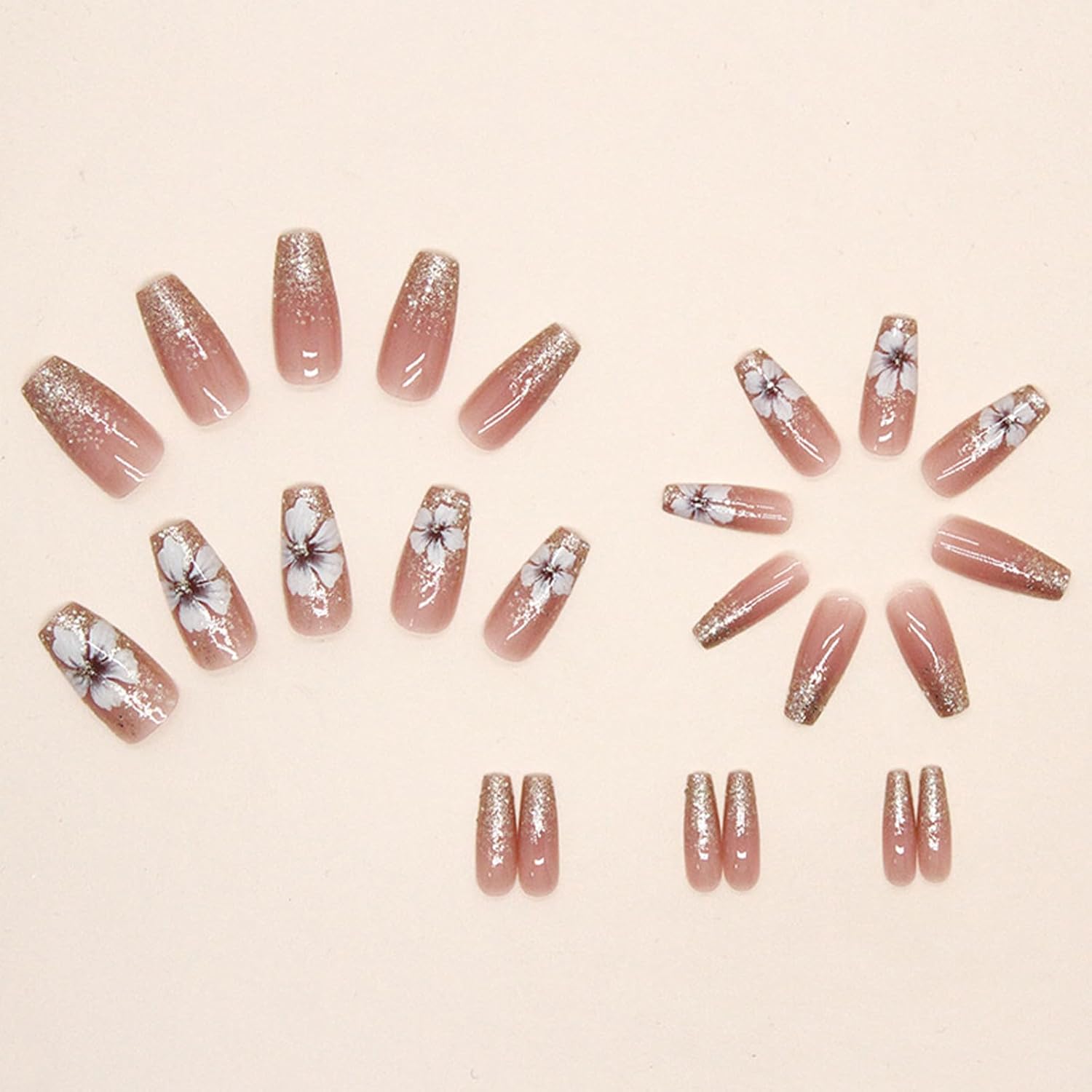 24 Piece Medium White French Tip Rhinestone Snowflake Acrylic Press On Nails for Women Girls - Image 3