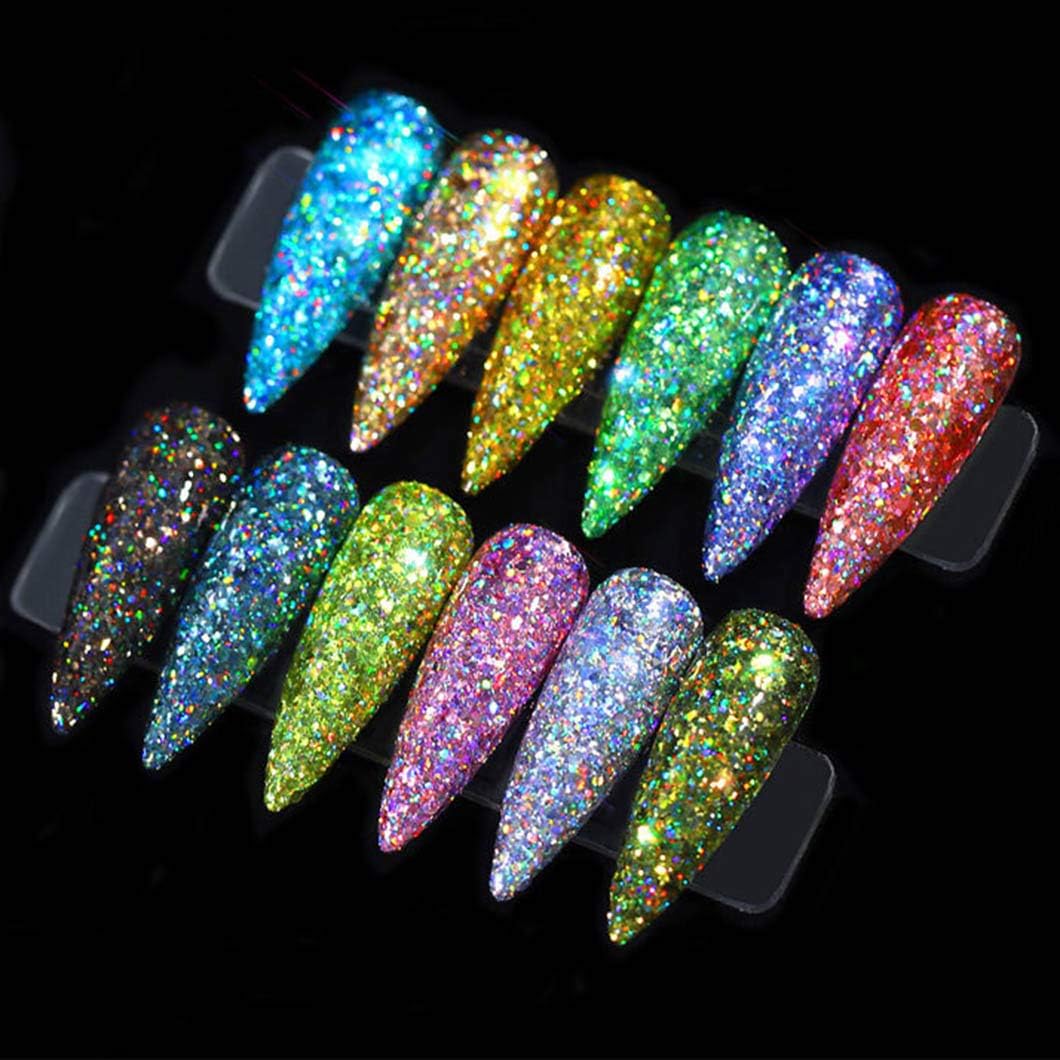 Sethexy 12 Colors Holoqraphic Glitter Superfine Nails Sequins Mixed Iridescent Paillette for Nails Art (A) - Image 2