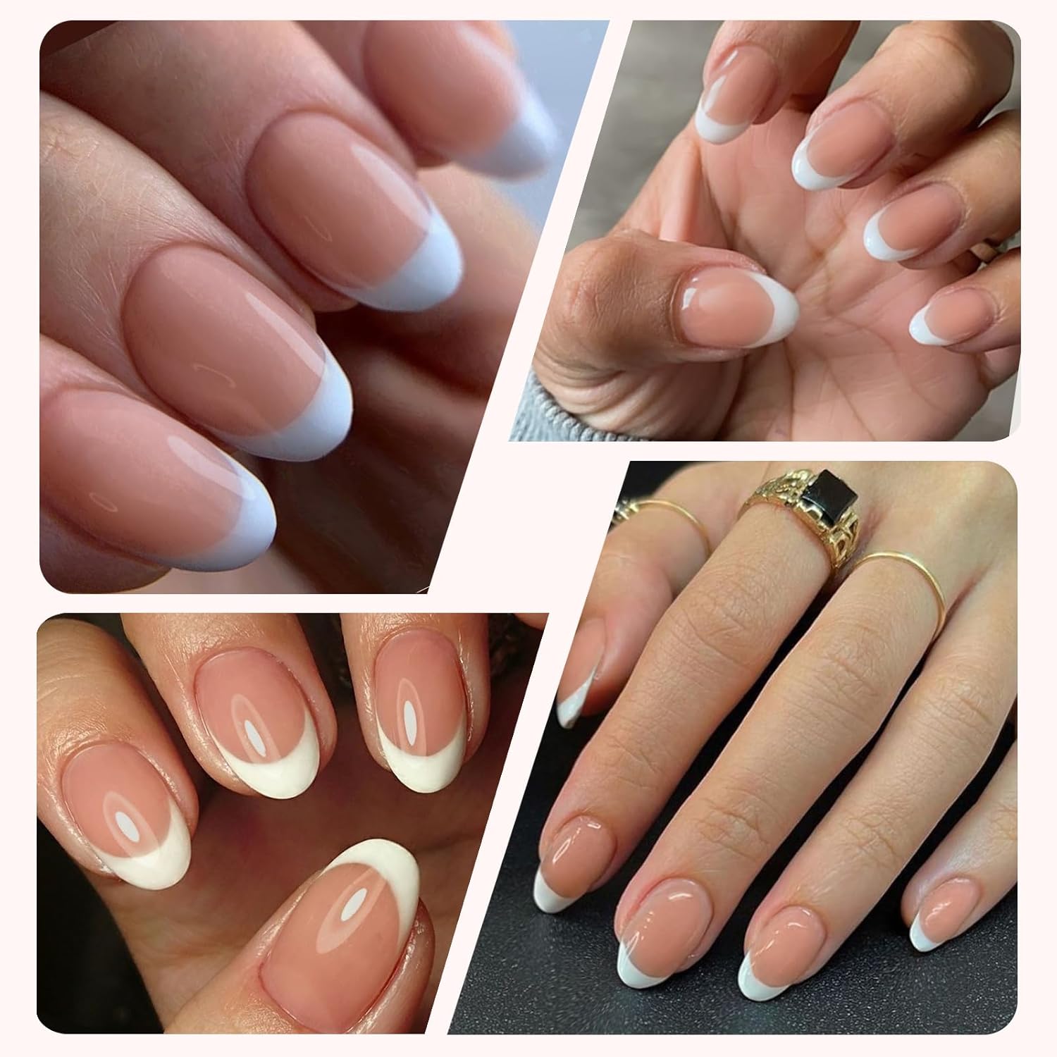 Artquee French Tips Press on Nails Short Clear Pink Fake Nails Oval Cute Acrylic False Nail Full Cover Glossy White Edge Designs Stick on Fingernails for Women 24PCS - Image 2