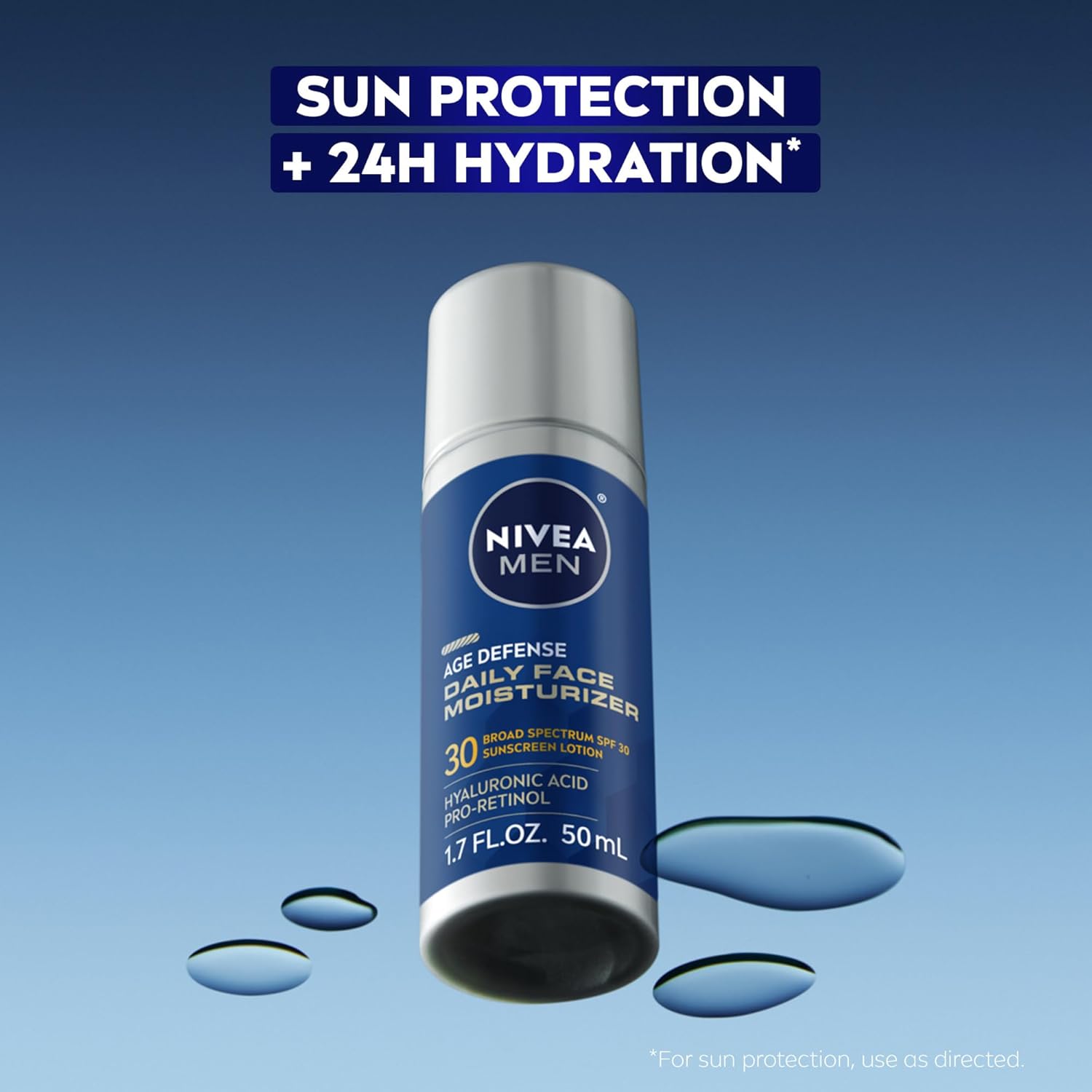 NIVEA Men Age Defense Daily Face Moisturizer with Broad Spectrum SPF 30 Sunscreen, Pro-Retinol and Hyaluronic Acid, Beard-Friendly Face Lotion Helps Defend Against UVA/UVB Rays, 1.7 Fl Oz Bottle - Image 2