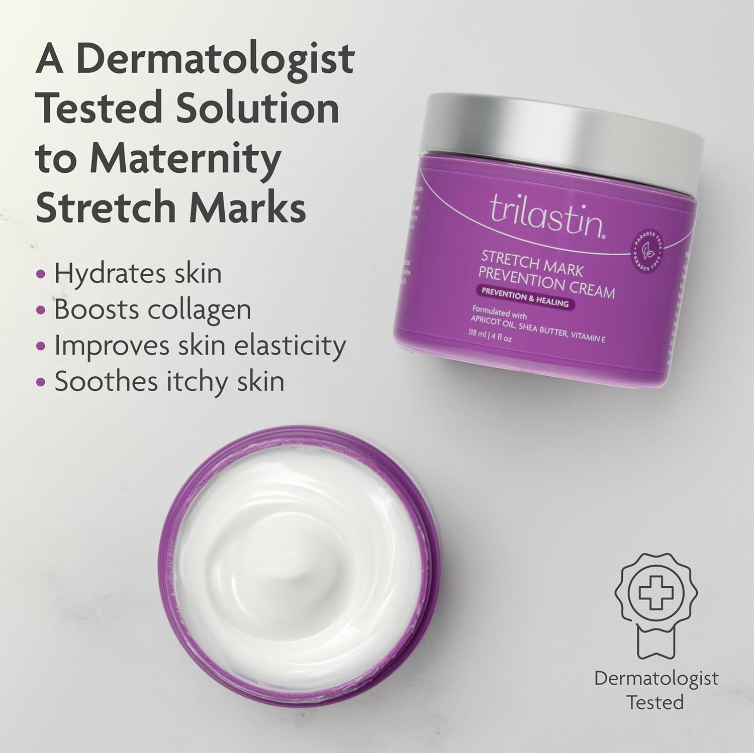 TriLASTIN Maternity Stretch Mark Prevention Cream - Paraben-Free, Hypoallergenic, and Safe for Pregnancy - Stretch Mark Formula for Pregnant Women - 4 Oz Belly Cream for Pregnant Women - Image 3