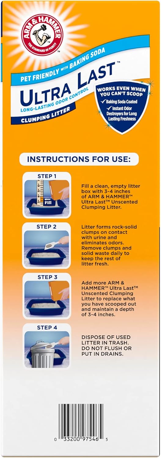 Arm & Hammer Arm Hammer Ultra Last Unscented Clumping Cat Litter, MultiCat 18lb, Pet Friendly with Baking Soda - Image 15