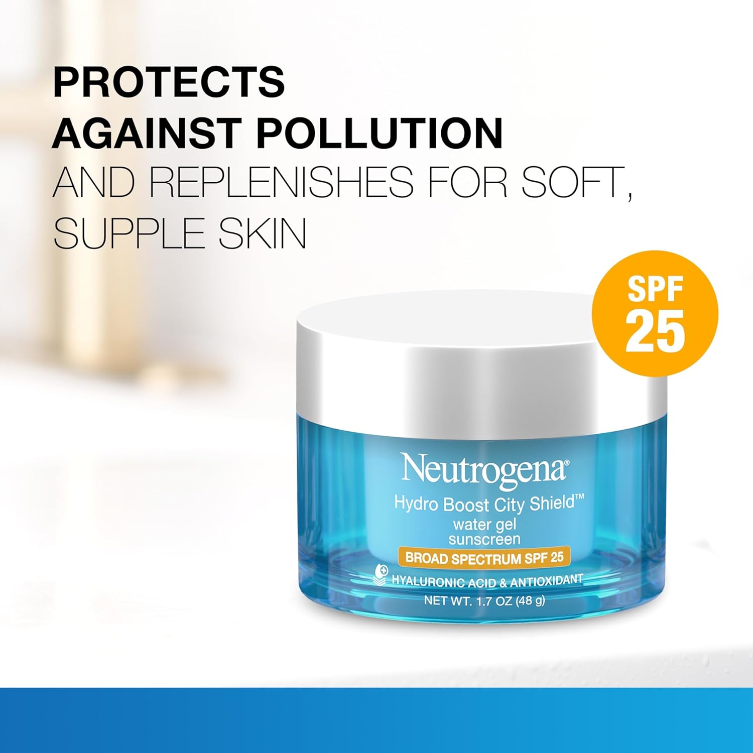 Neutrogena Hydro Boost City Shield Water Gel Face Moisturizer with Broad Spectrum SPF 25, Hydrating Facial Sunscreen with Hyaluronic Acid, Oil-Free and Non-Comedogenic Face Lotion, 1.7 oz - Image 2