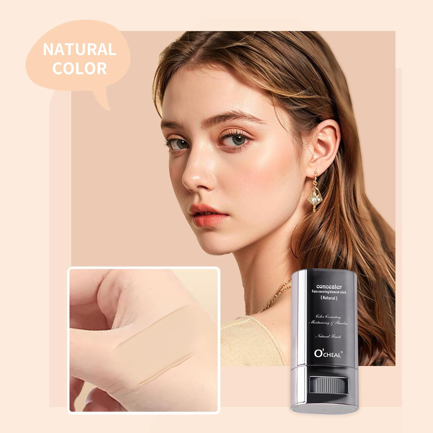 O'CHEAL Hydrating Concealer Stick Full Coverage Face Makeup for All Skin Types, Long Lasting Fit & Lightweight Formula, Cruelty-Free and Vegan (Natural, 1.06oz) - Image 3